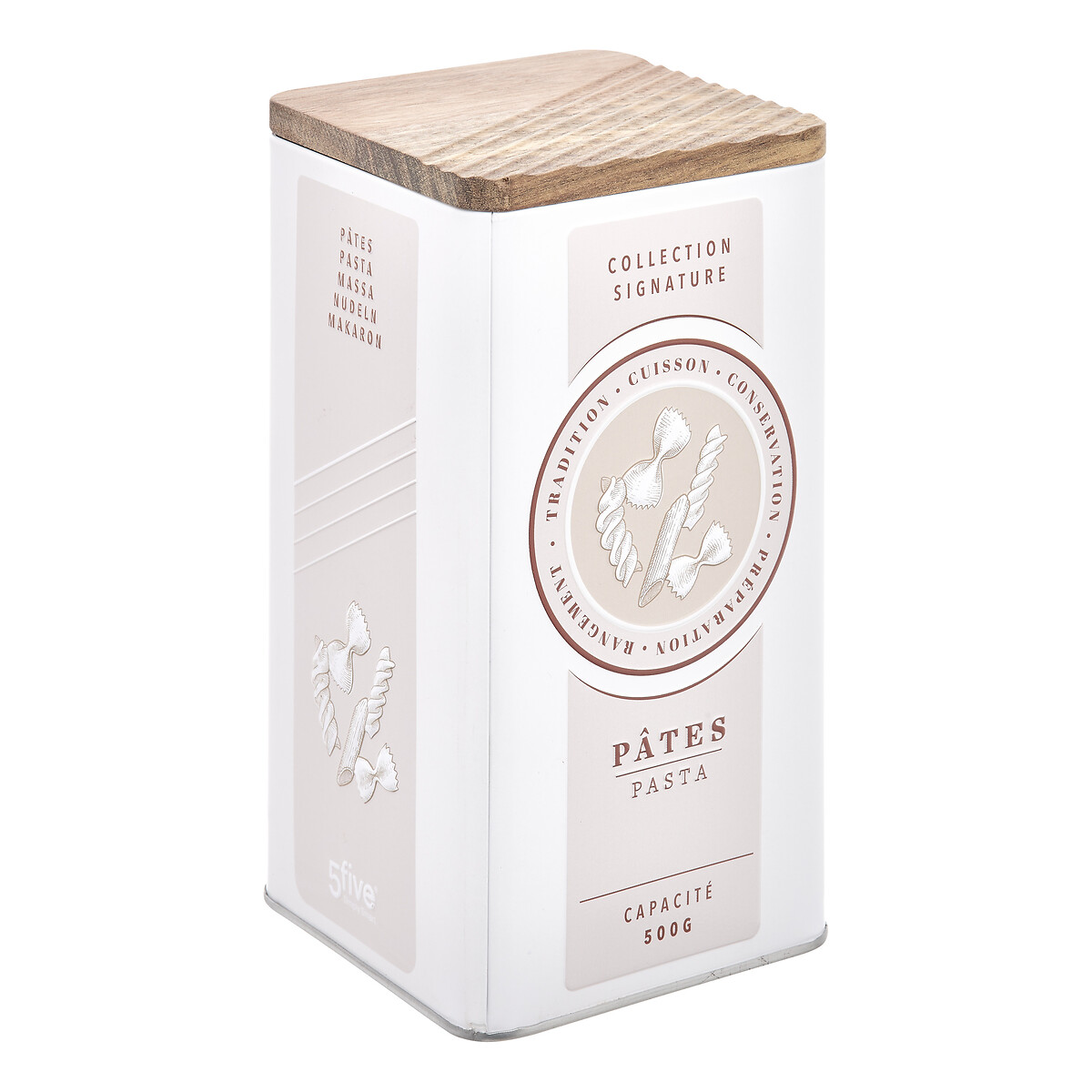 Lata para massa bege de metal com tampa