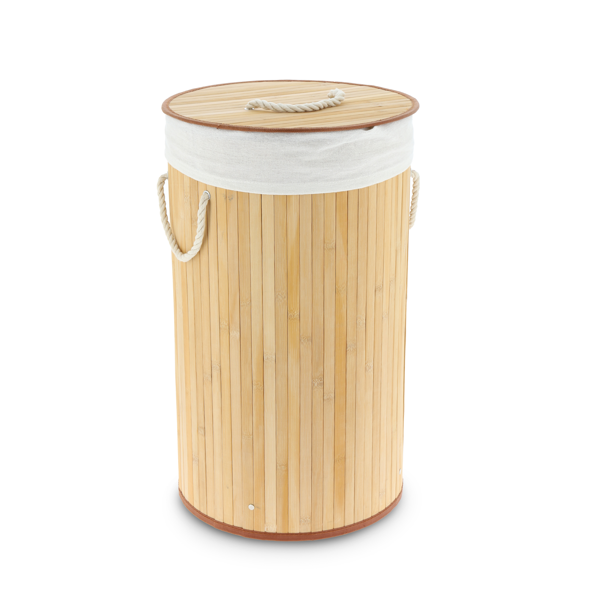 Cesto de roupa wc redondo natural em bambu