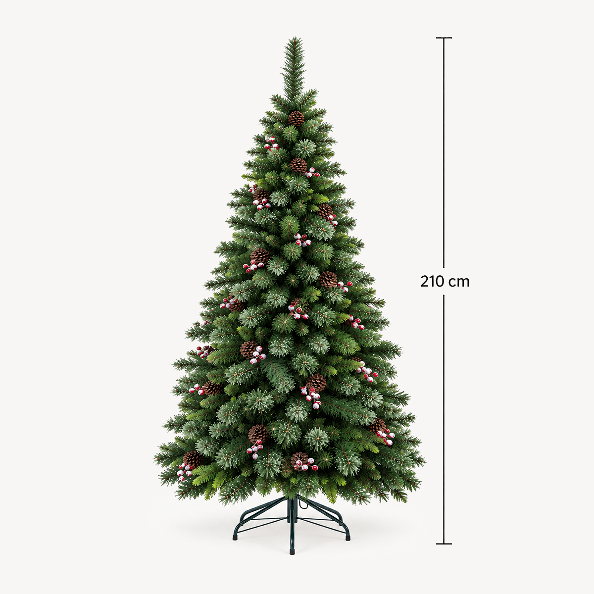 &Aacute;rvore de natal WYOMING verde com pinhas e azevinhos 210cm