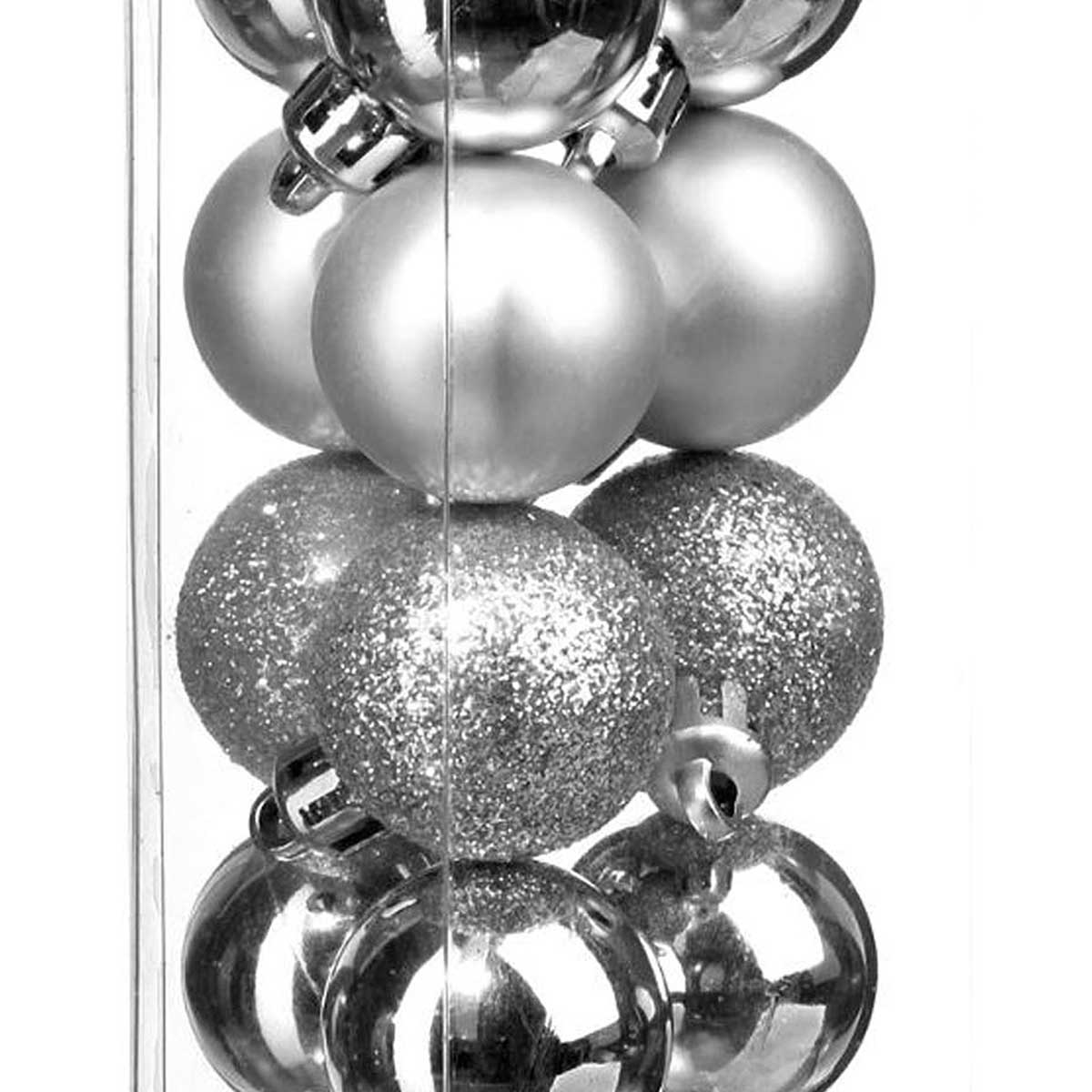 Conjunto de 18 bolas prateadas decoradas