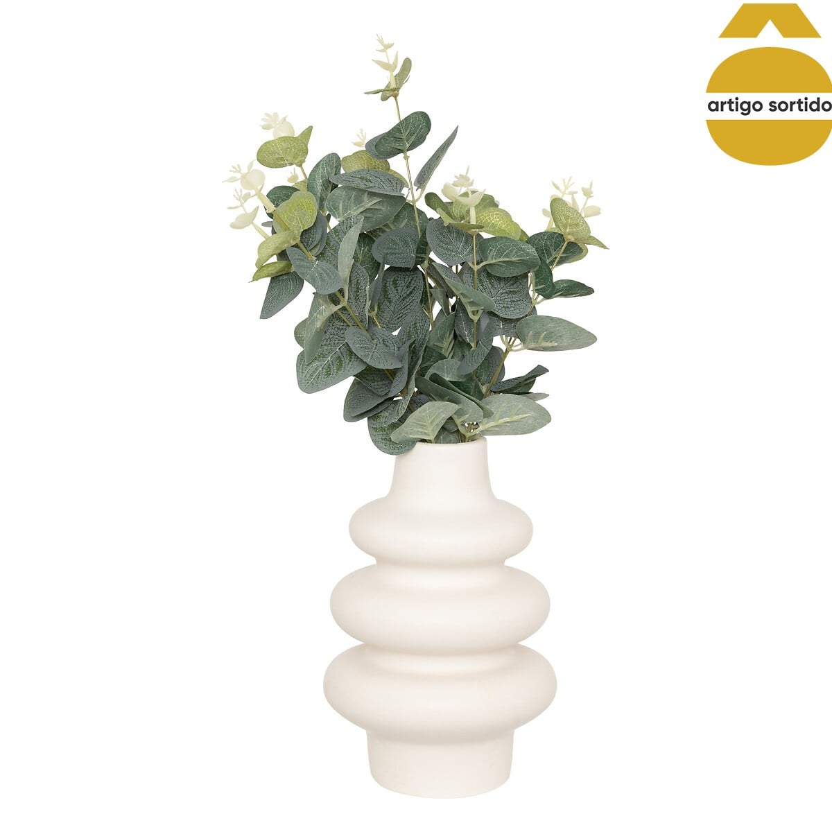 Vaso de eucalipto SUZA branco de cer&acirc;mica 37cm