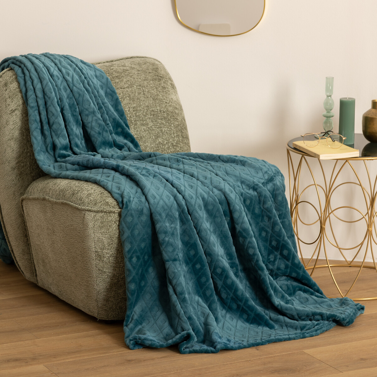 Manta losangos azul petr&oacute;leo 180x230cm