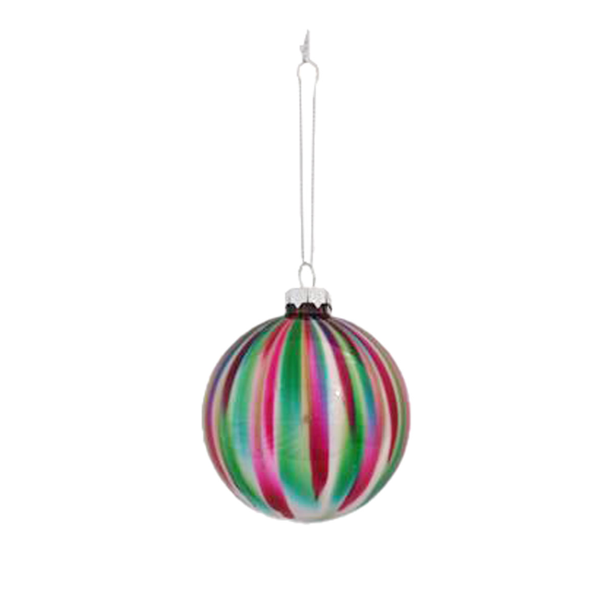 Pendurante bola efeito riscado multicolor em vidro 8cm