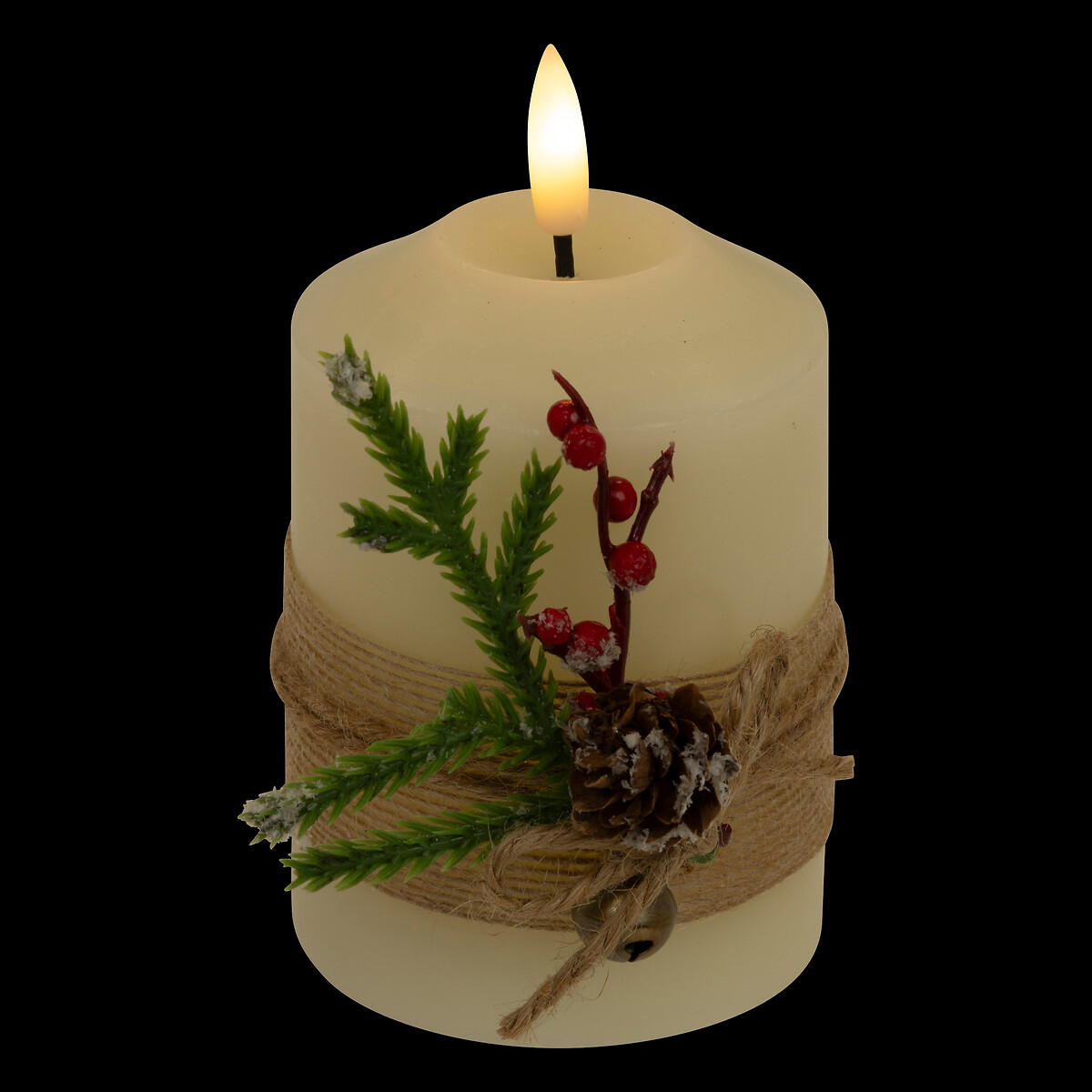 Vela com pinhas e bagas branca 12,5cm