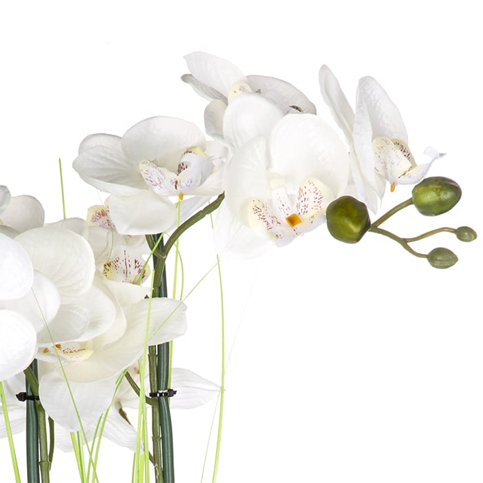 Vaso em cer&acirc;mica prateado com orqu&iacute;dea artificial