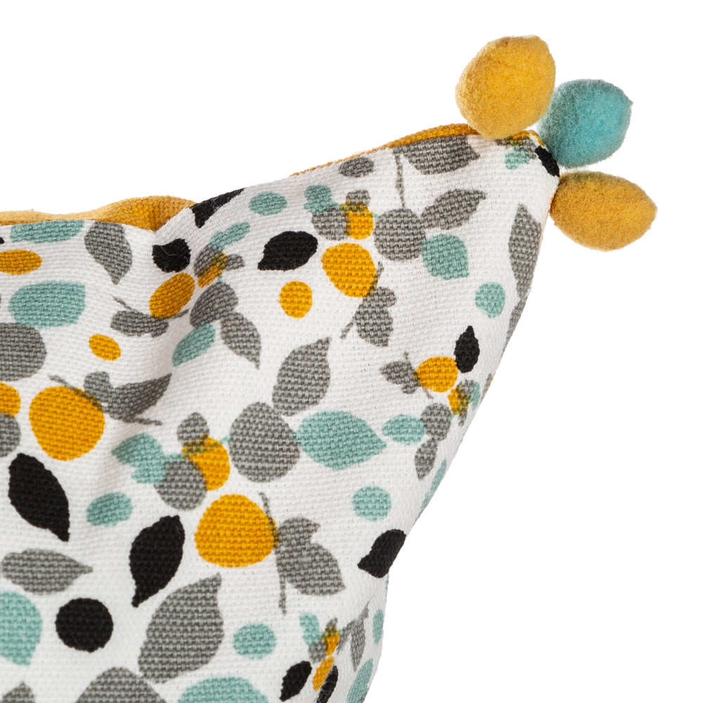 Capa para almofada RAZZO ocre e azul com pompons 40x40cm