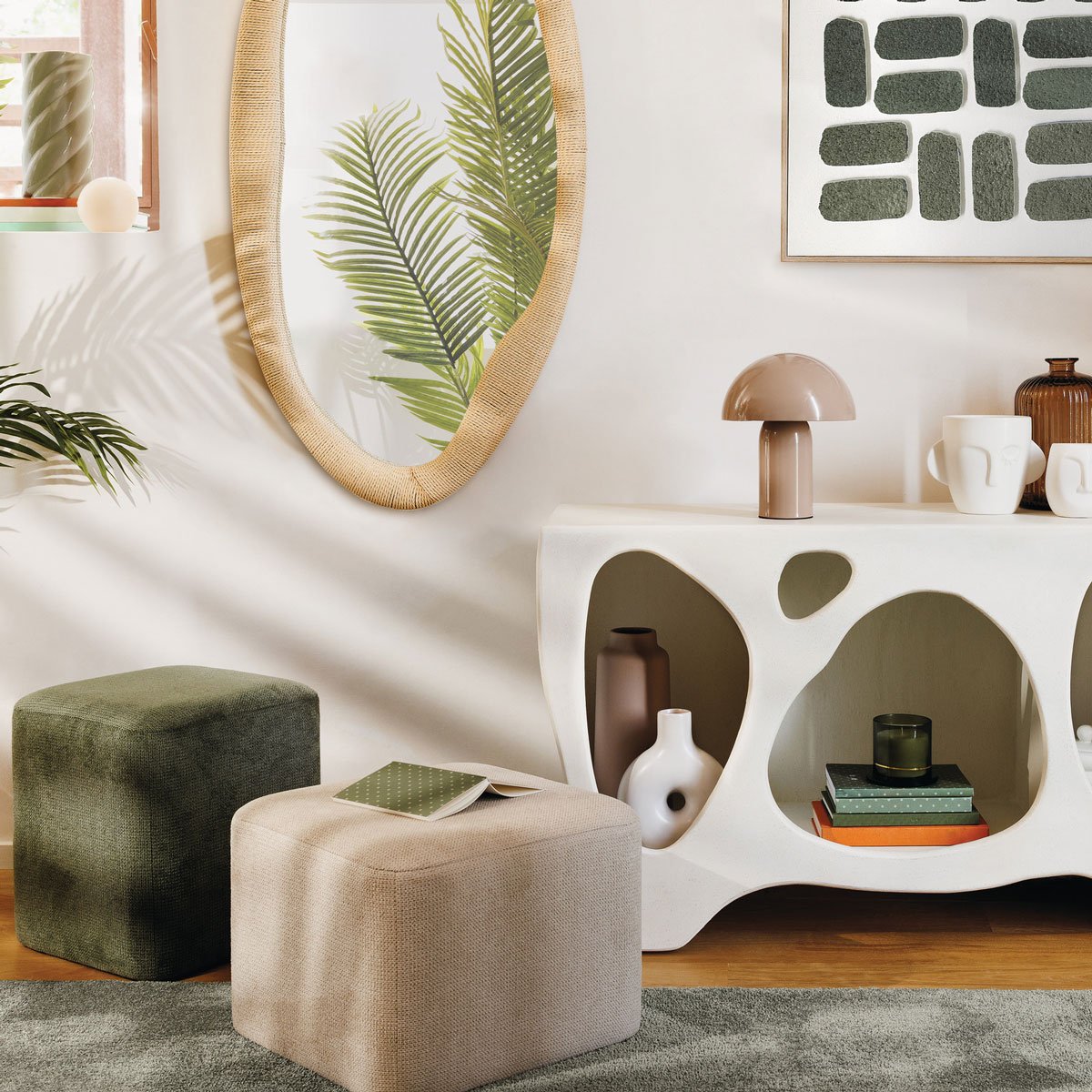 Pufe DOKI 2 em 1 cinza e verde 41x30x41cm