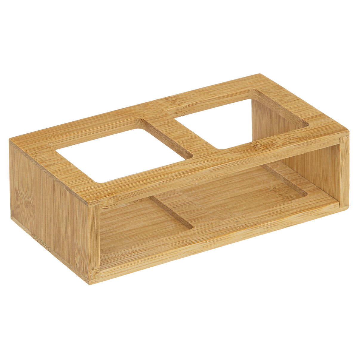 Conjunto de 2 galheteiros em vidro com suporte em bambu