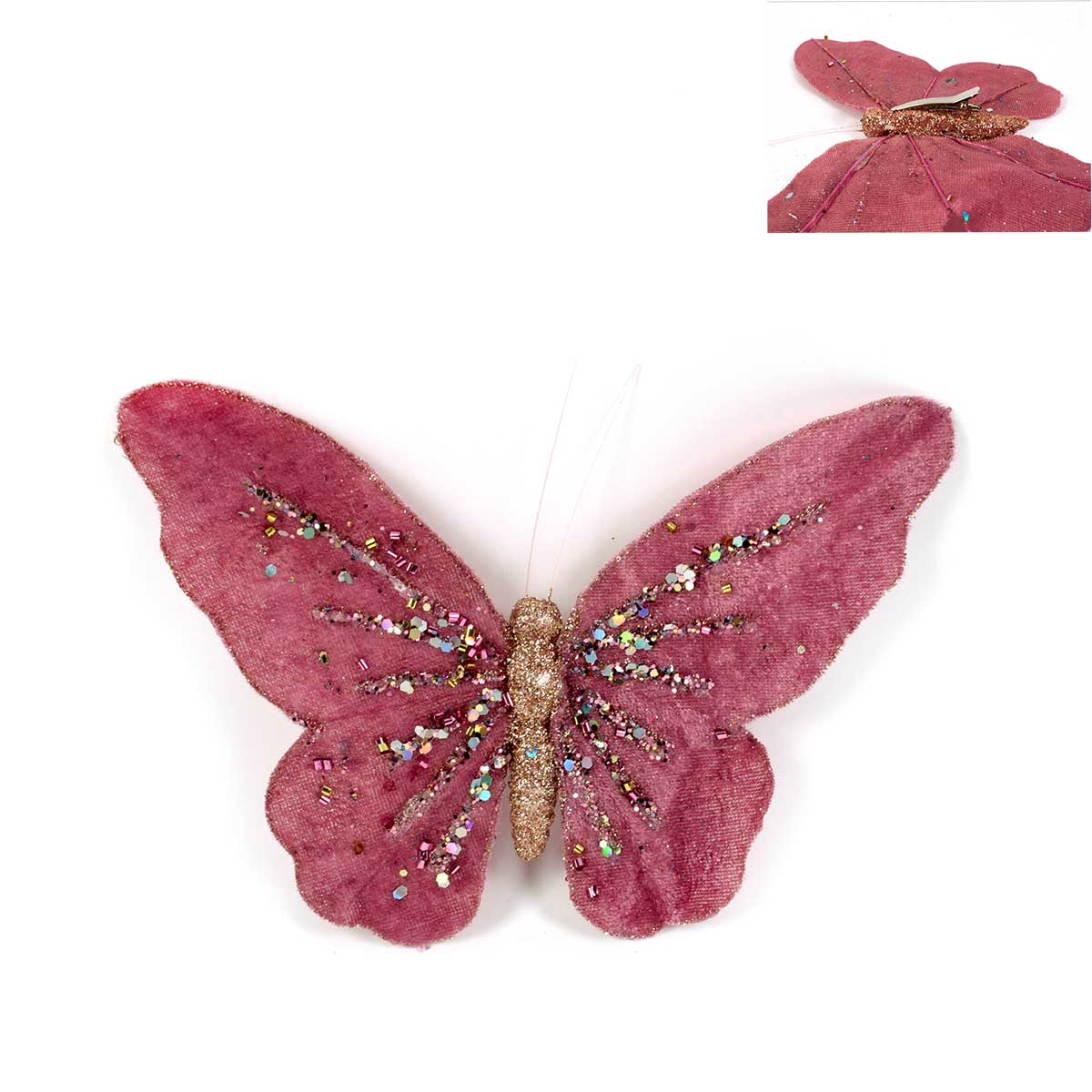 Borboleta decorativa com pinça rosa 21x24cm,  Borboleta decorativa com pinça rosa 21x24cm