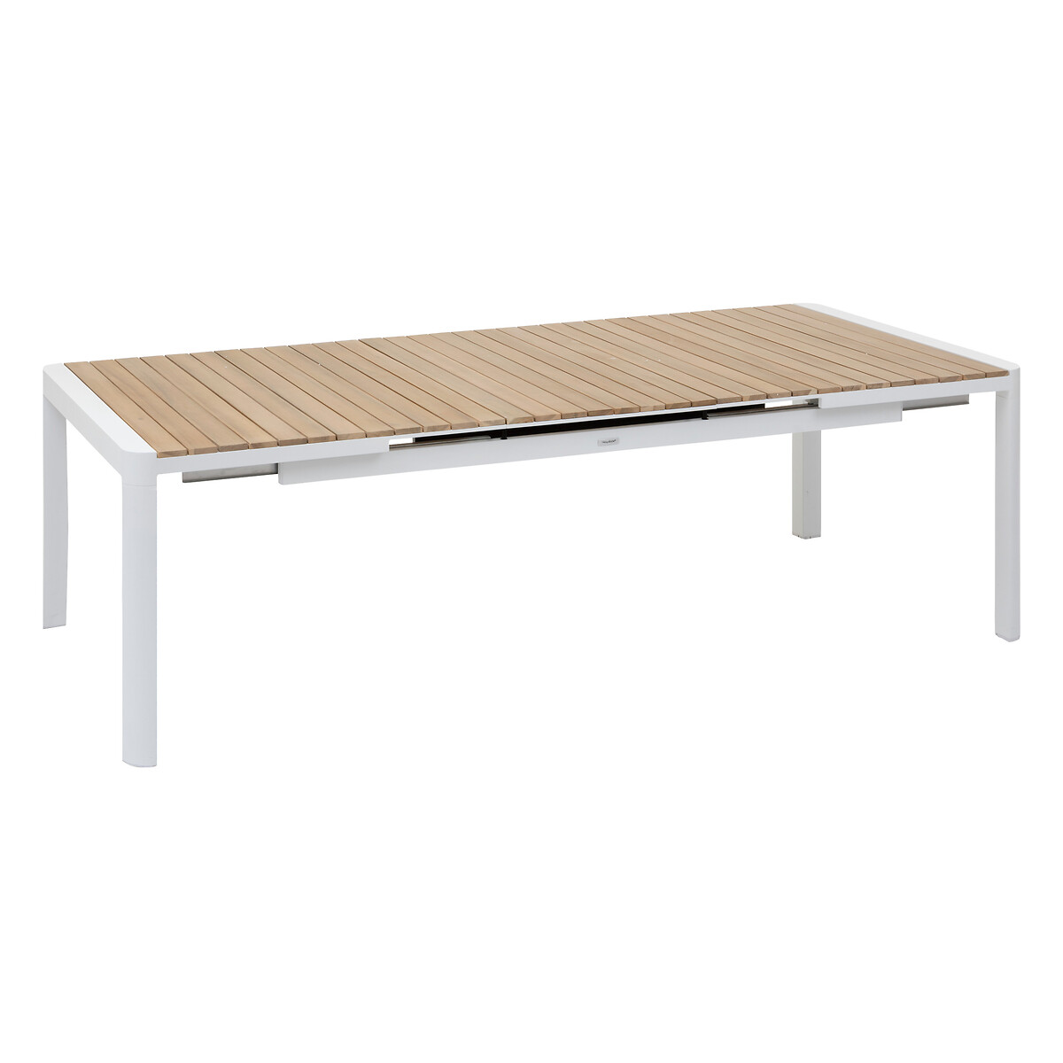 Mesa extens&iacute;vel PARADIZE em alum&iacute;nio e madeira ac&aacute;cia
