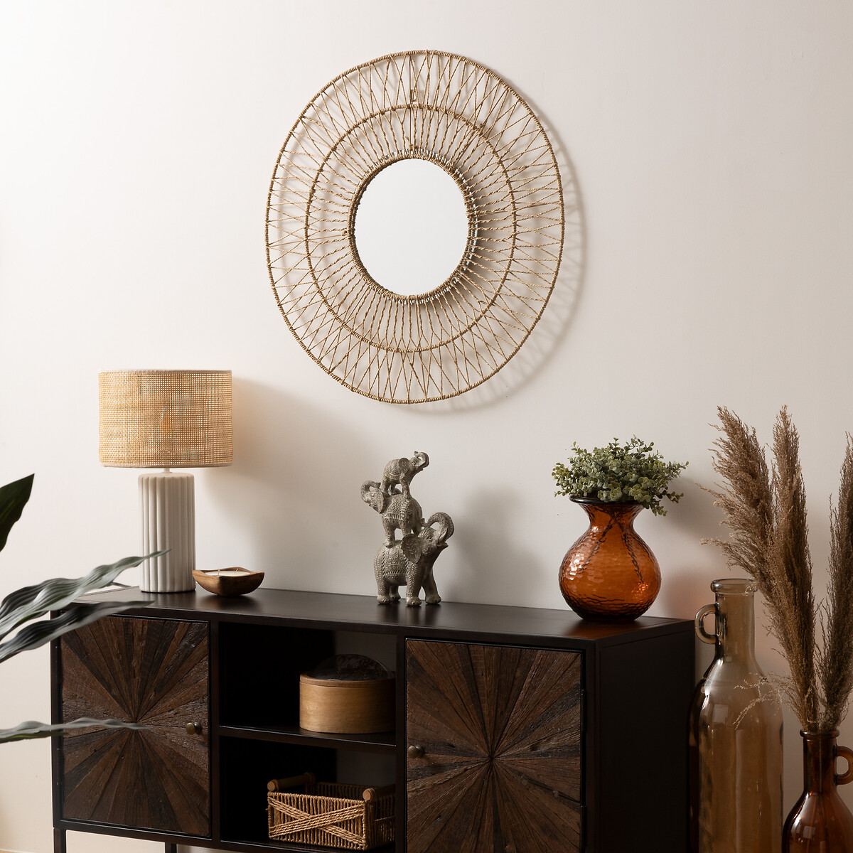 Espelho de parede MILLIE bege em corda 75cm