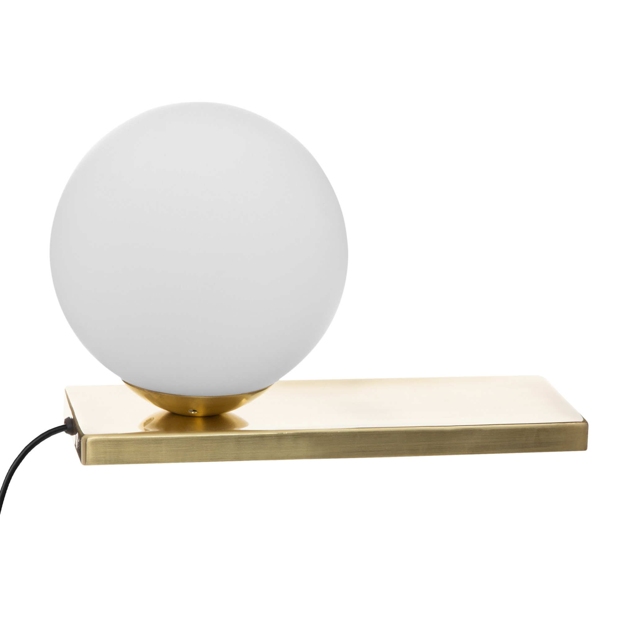 Candeeiro de mesa dris bola branca e base plana dourada