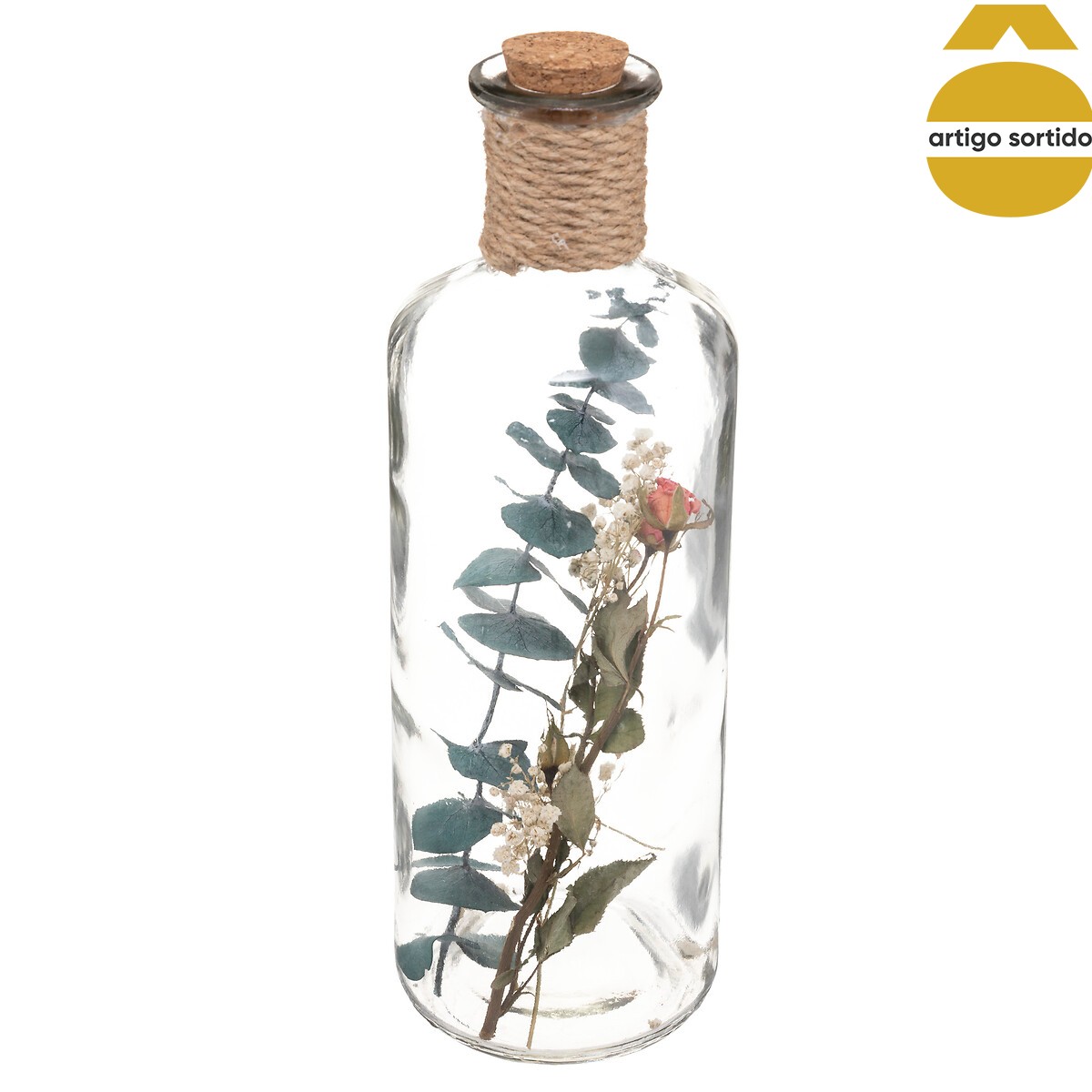 Jarra de vidro com flores secas