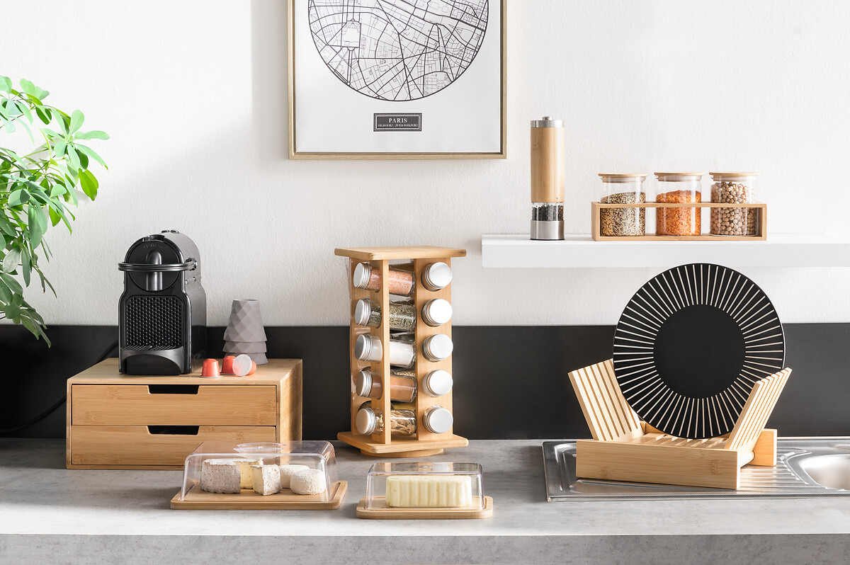 Conjunto de 3 frascos vidro 0,4l com suporte bambu