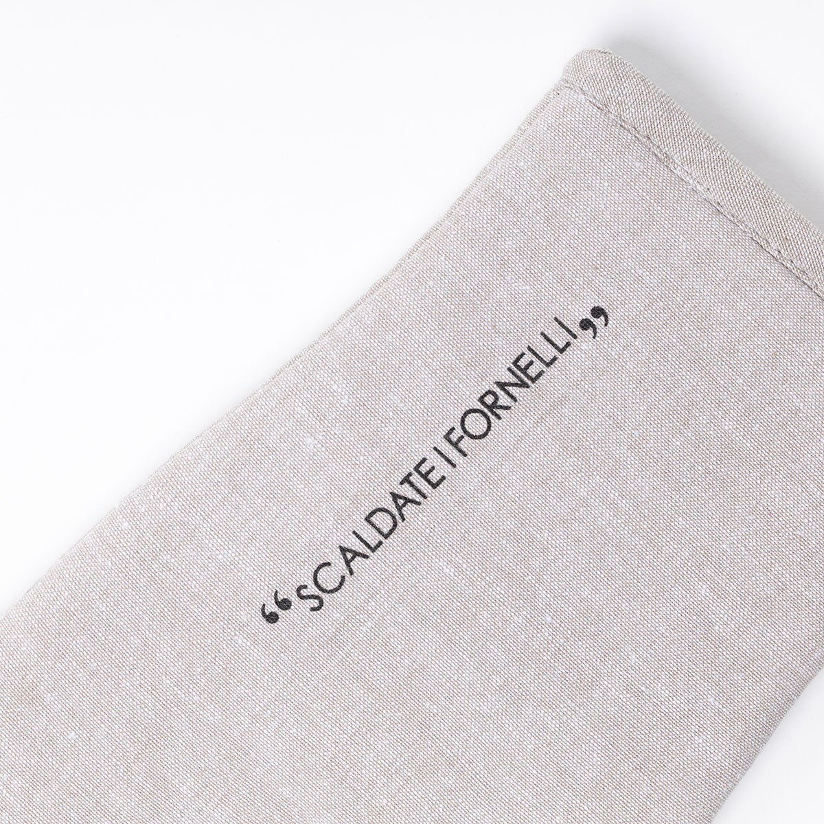 Luva de cozinha com frase taupe