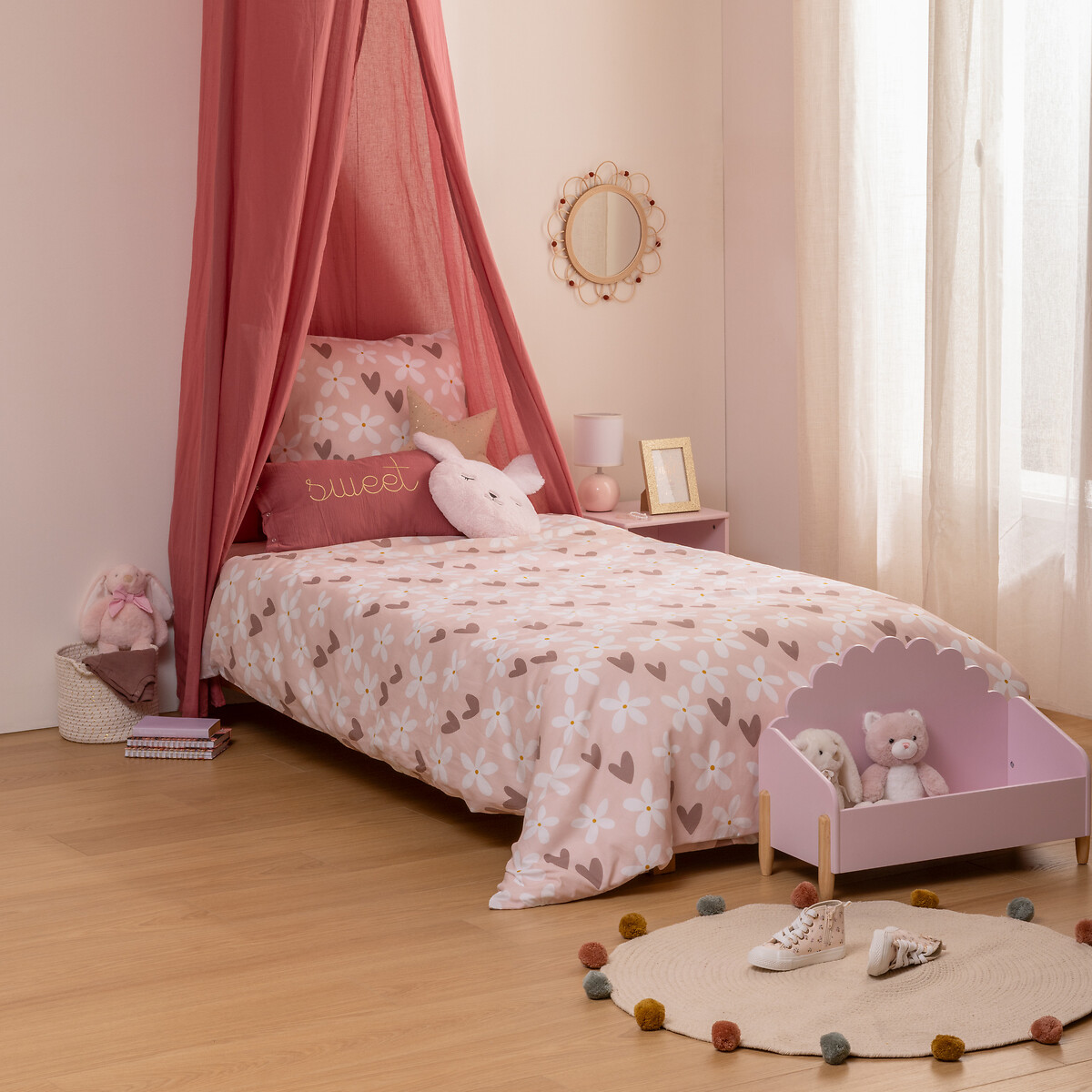 Capa de edred&atilde;o e almofada BILLIE rosa em algod&atilde;o 200x140cm