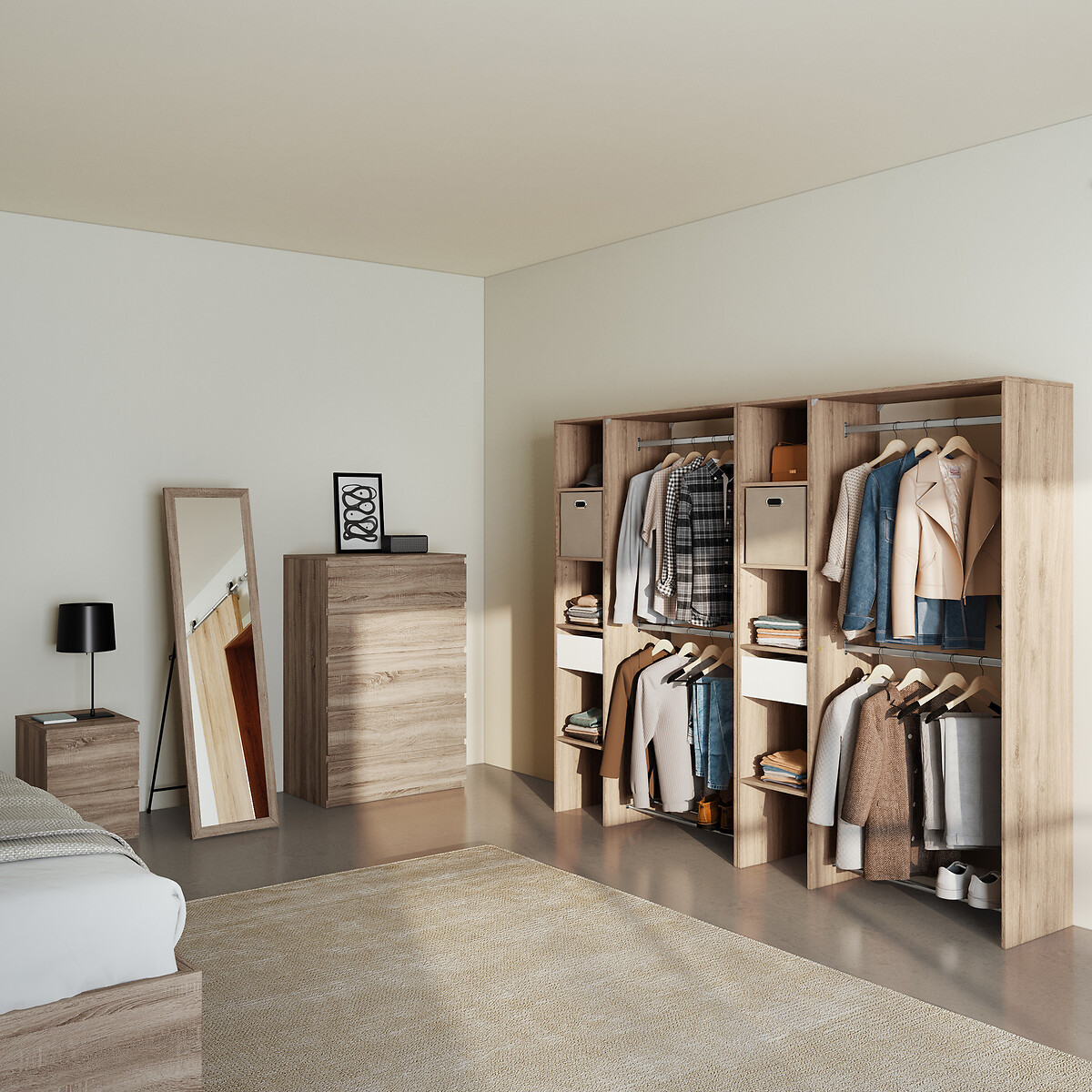 Roupeiro DIKA natural com prateleiras