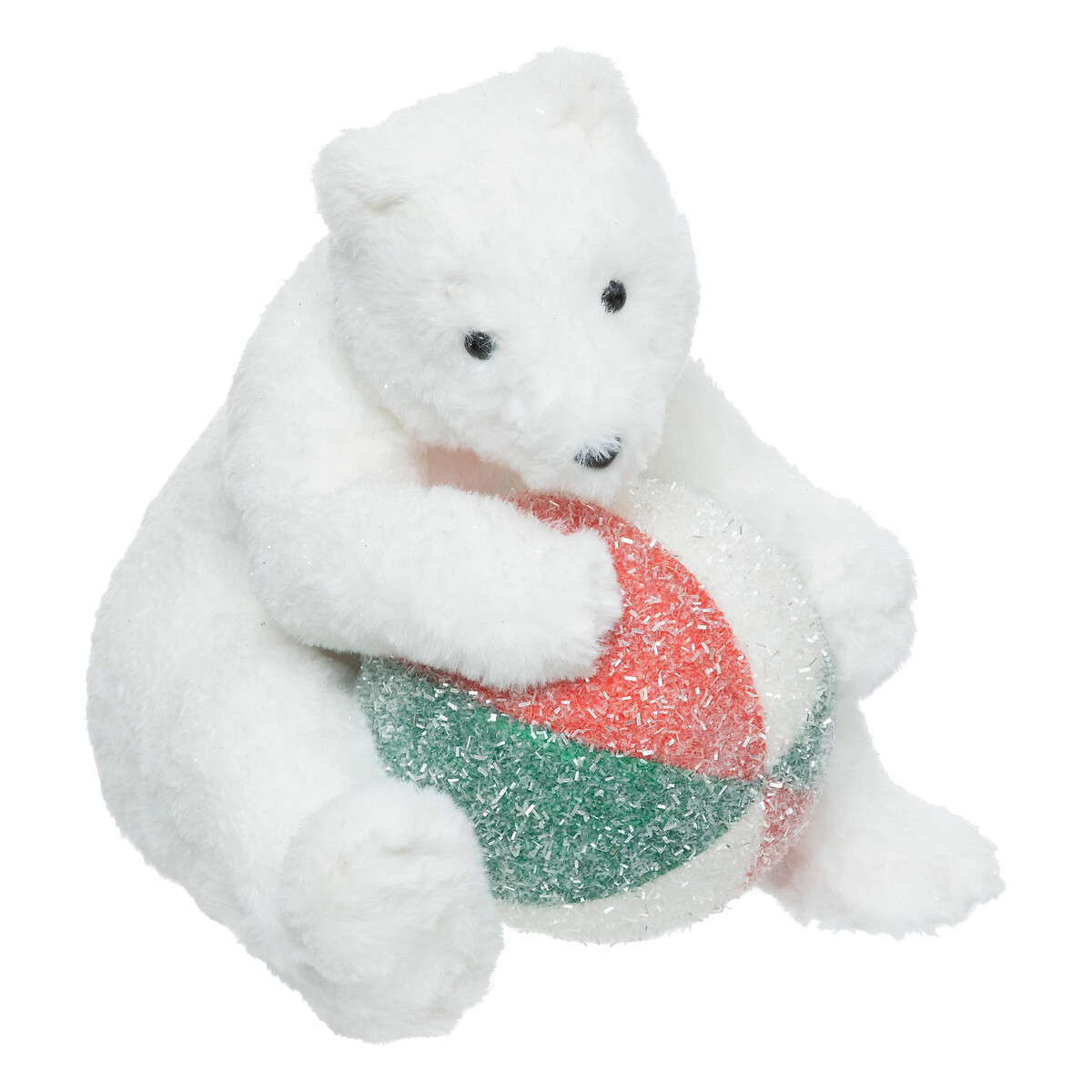 Figura urso polar com bola verde e vermelho 30cm