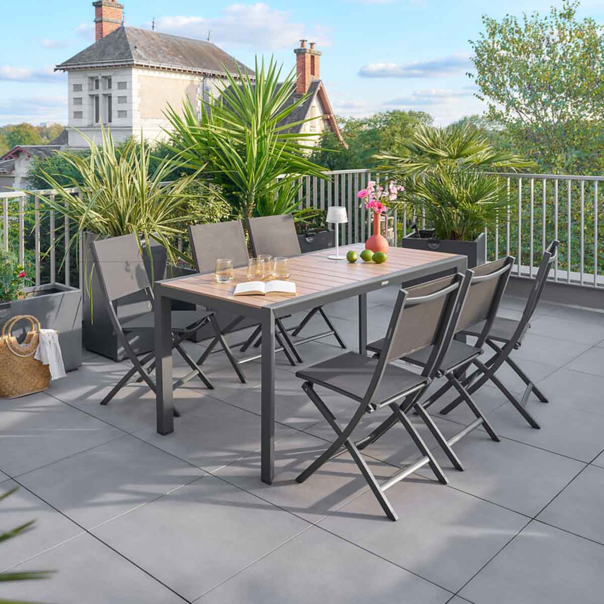 Mesa fixa EVASION em alum&iacute;nio 6 lugares