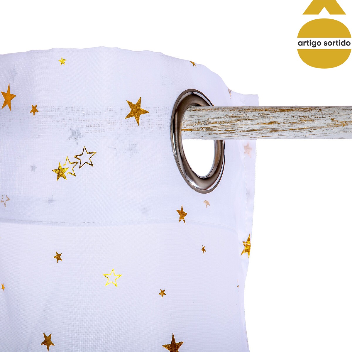 Cortina com estrelas douradas 140x250cm