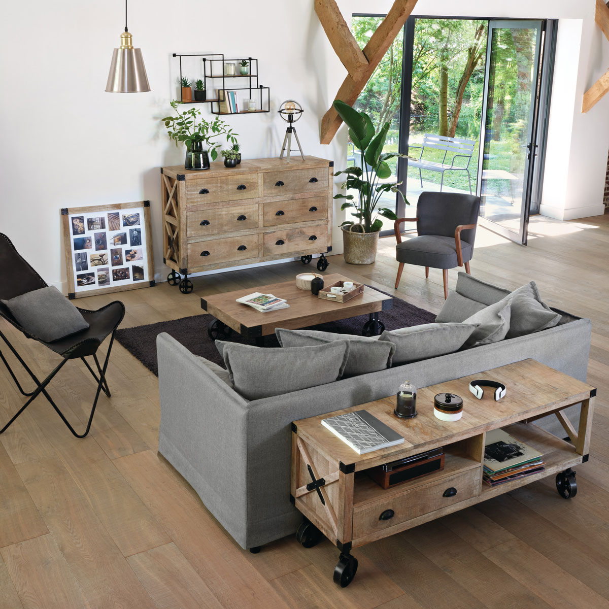 Aparador SILAS castanho em madeira com 6 gavetas