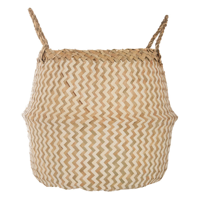 Cesto seagrass branco e natural com pegas 37cm