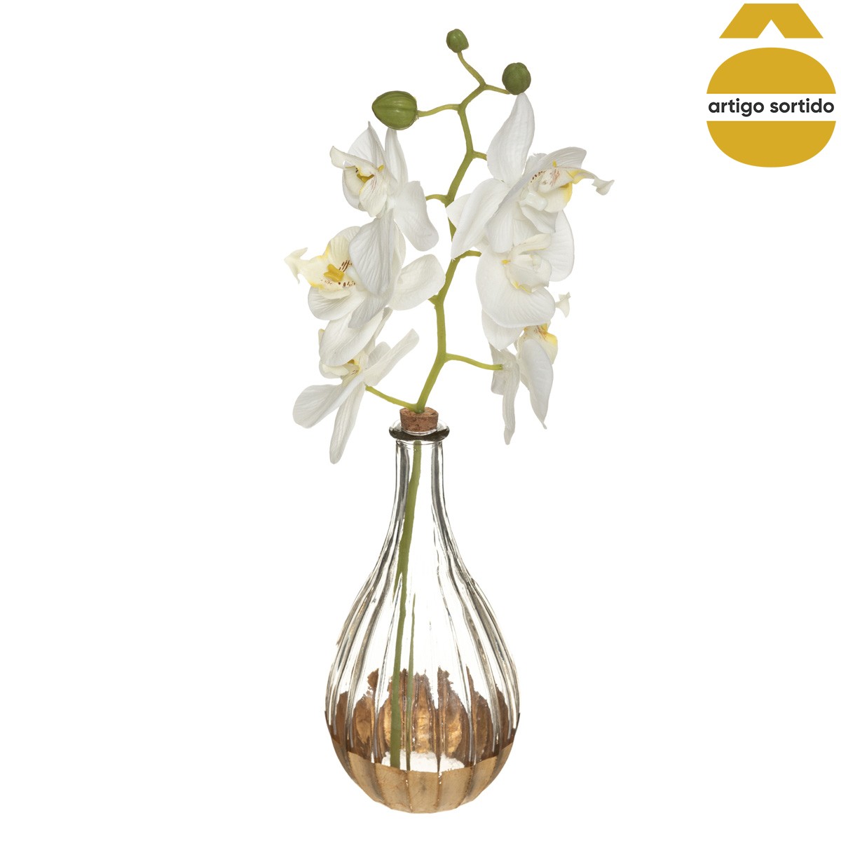 Jarra de vidro com haste orquídea EDI 40cm,  Jarra de vidro com haste orquídea EDI 40cm