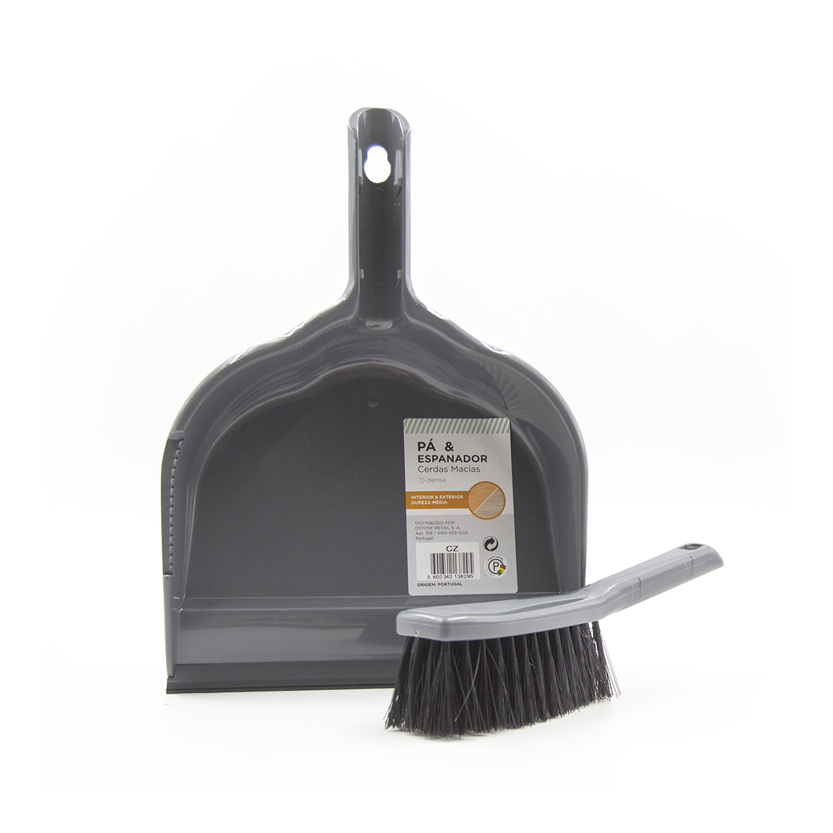 Conjunto pá de lixo com espanador cinza