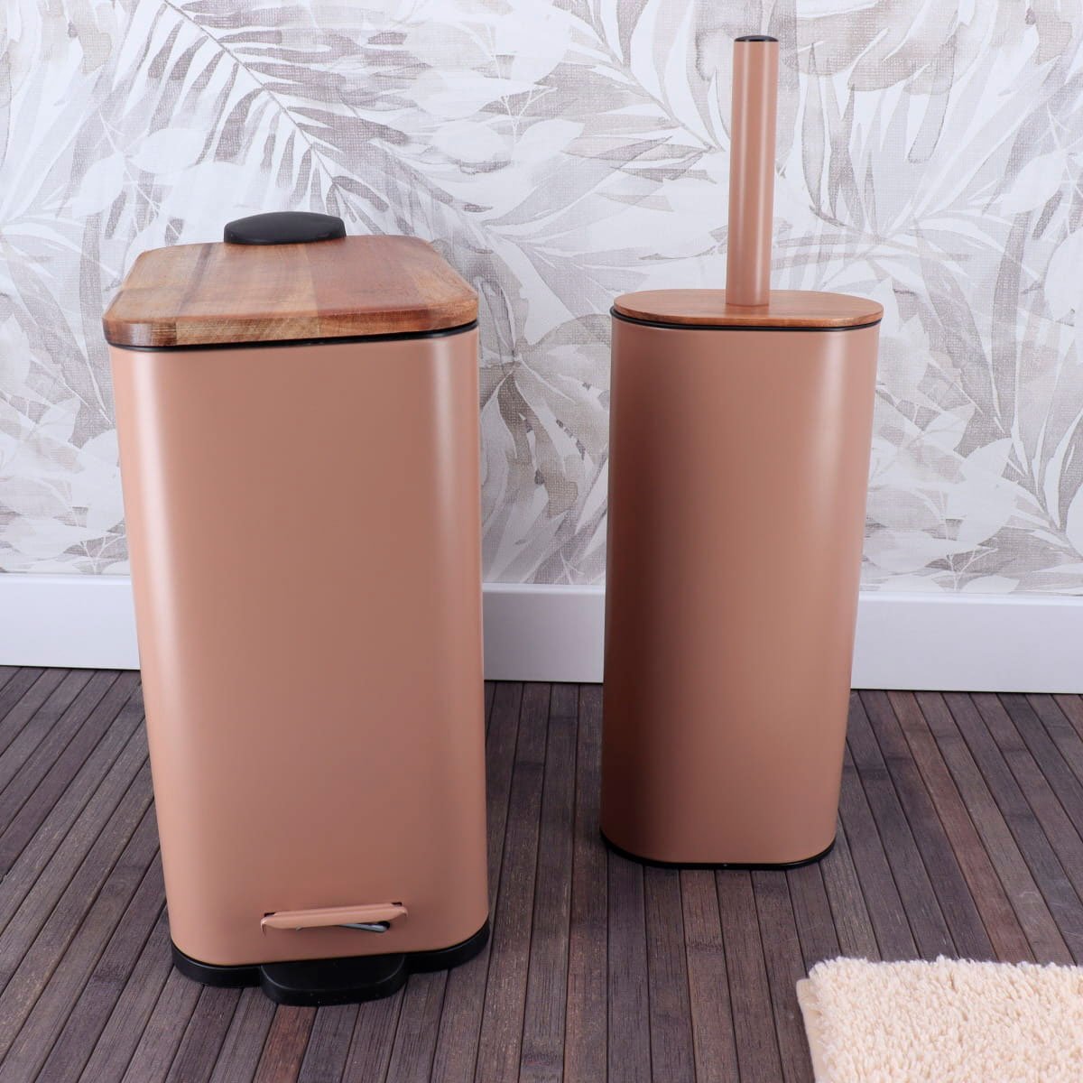 Balde wc com tampa em metal taupe 5l