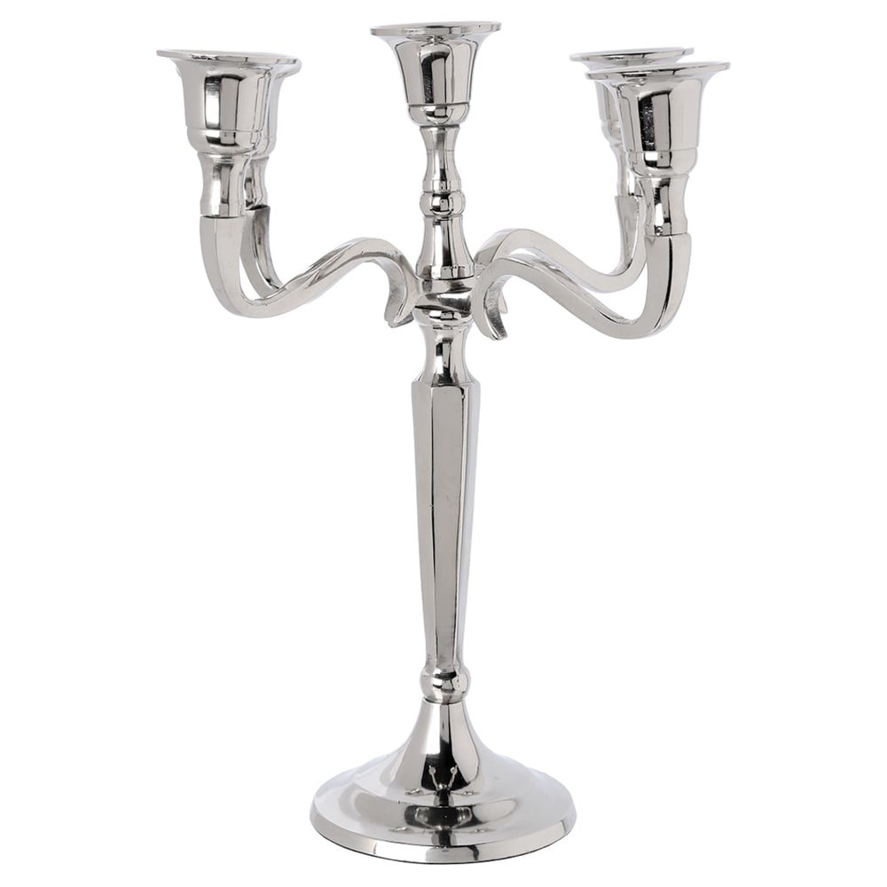 Candelabro em metal prateado para 5 velas,  Candelabro em metal prateado para 5 velas