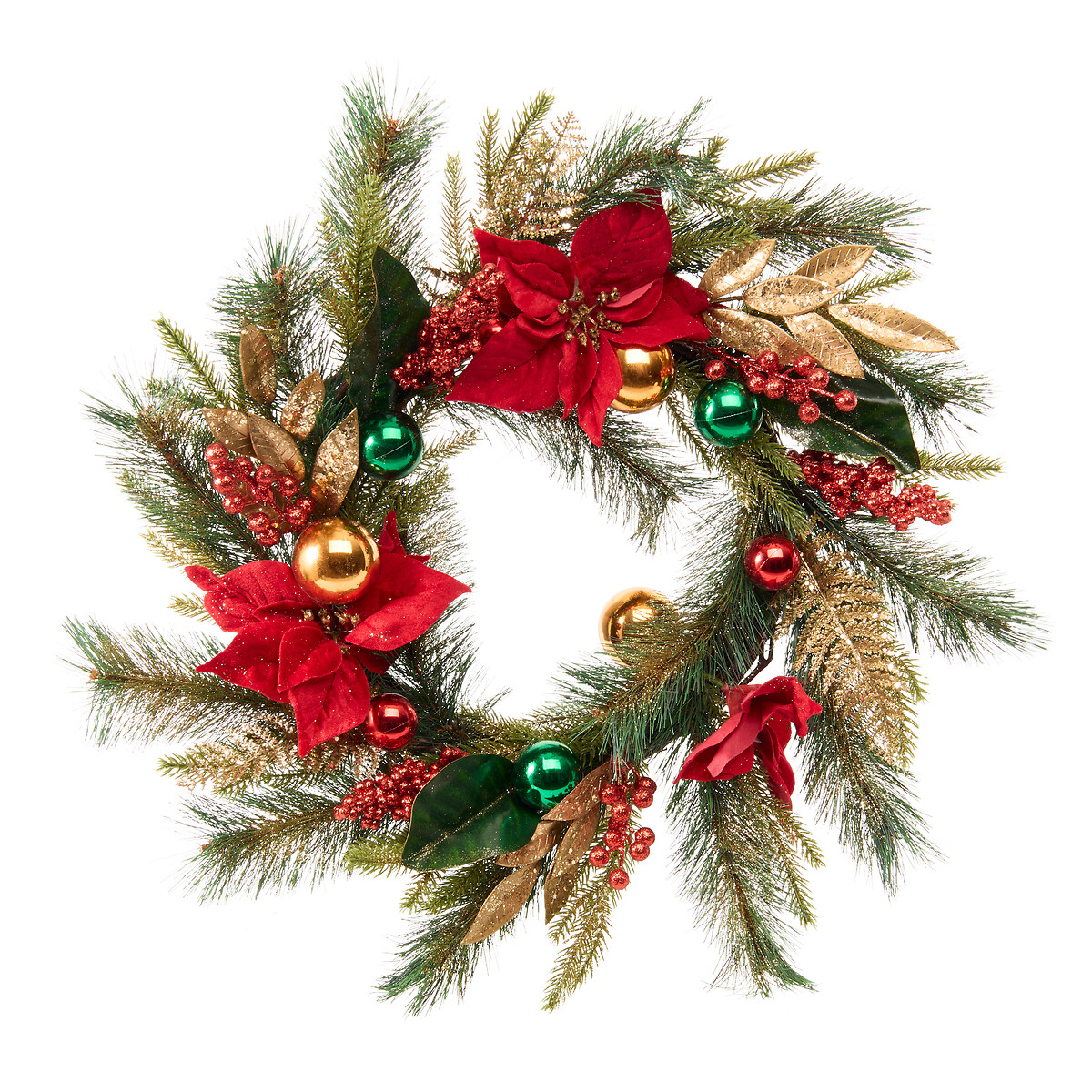 Coroa com poinsettia e ramos 60cm