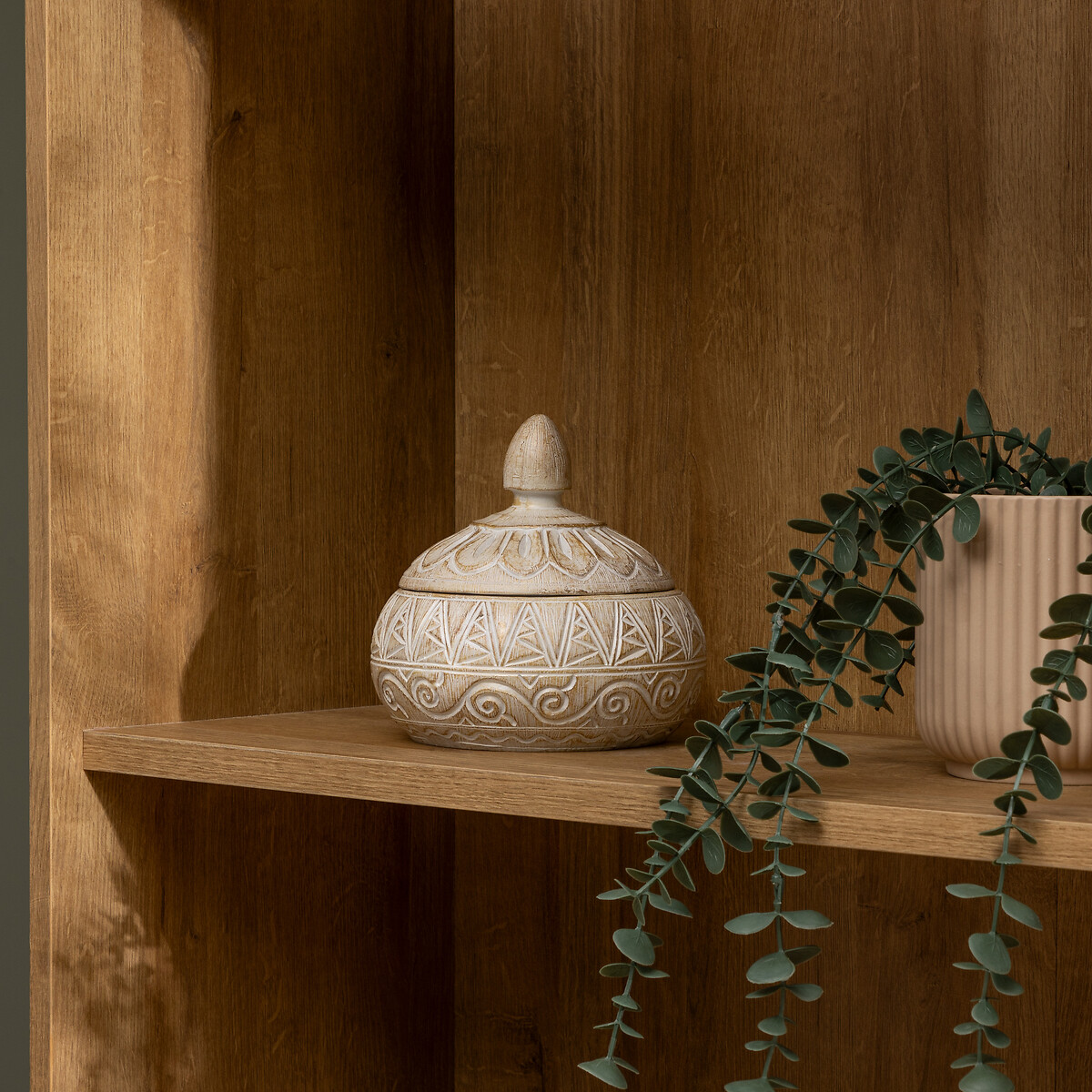 Caixa decorativa ORIENTAL 15,5cm bege em poliresina