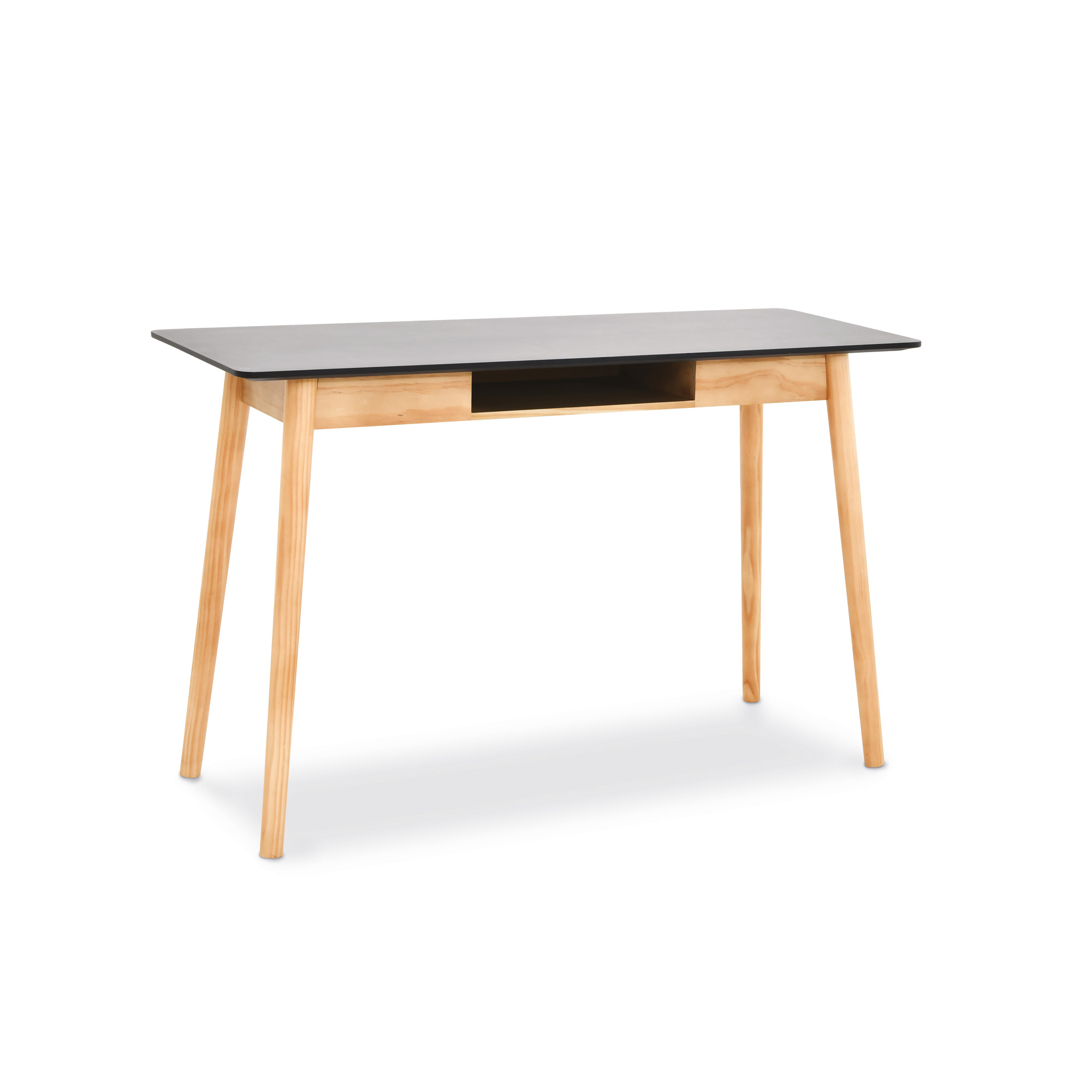 Secret&aacute;ria  Tampo Preto E Pernas Em Madeira Ella