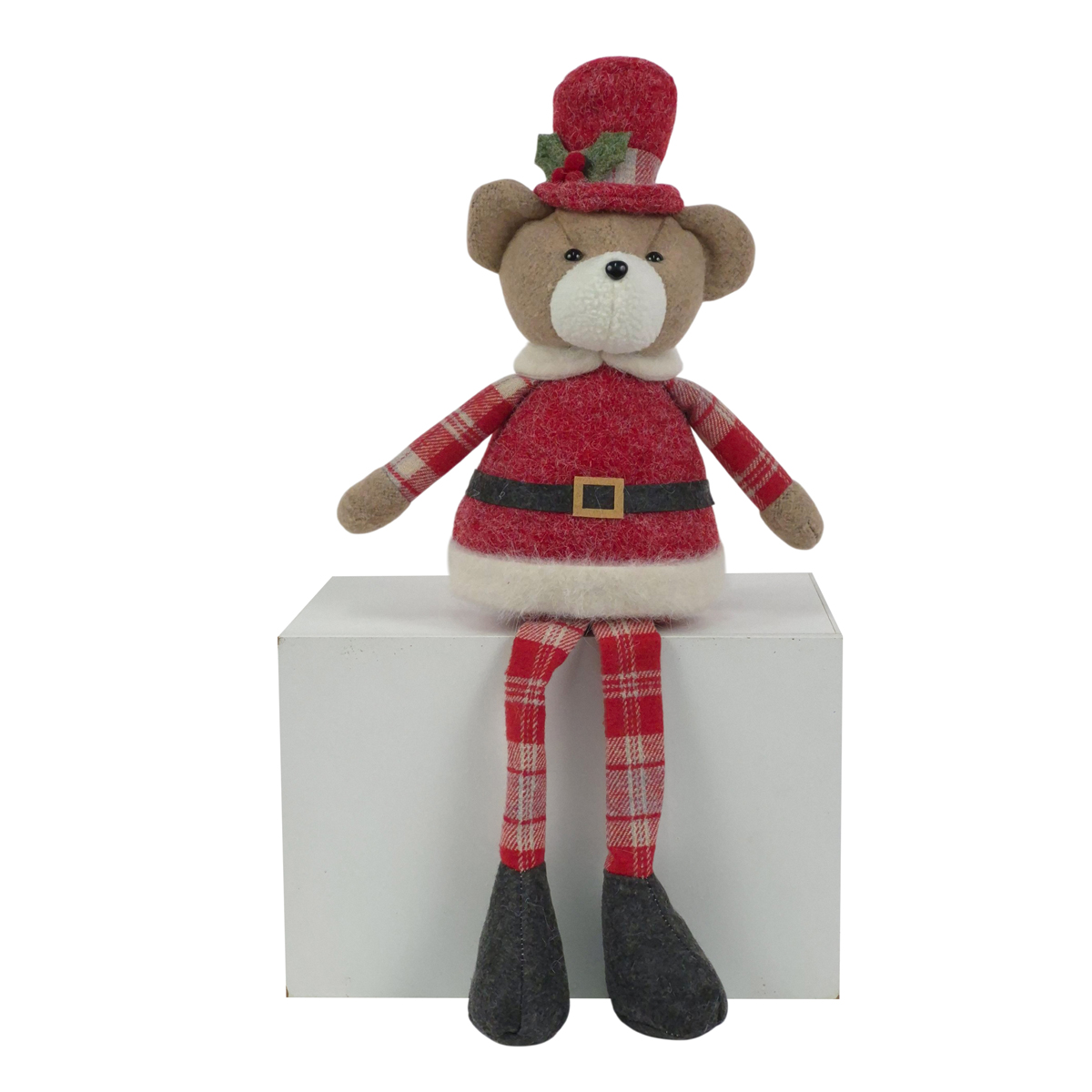Figura de urso com falto de Natal em veludo 50cm