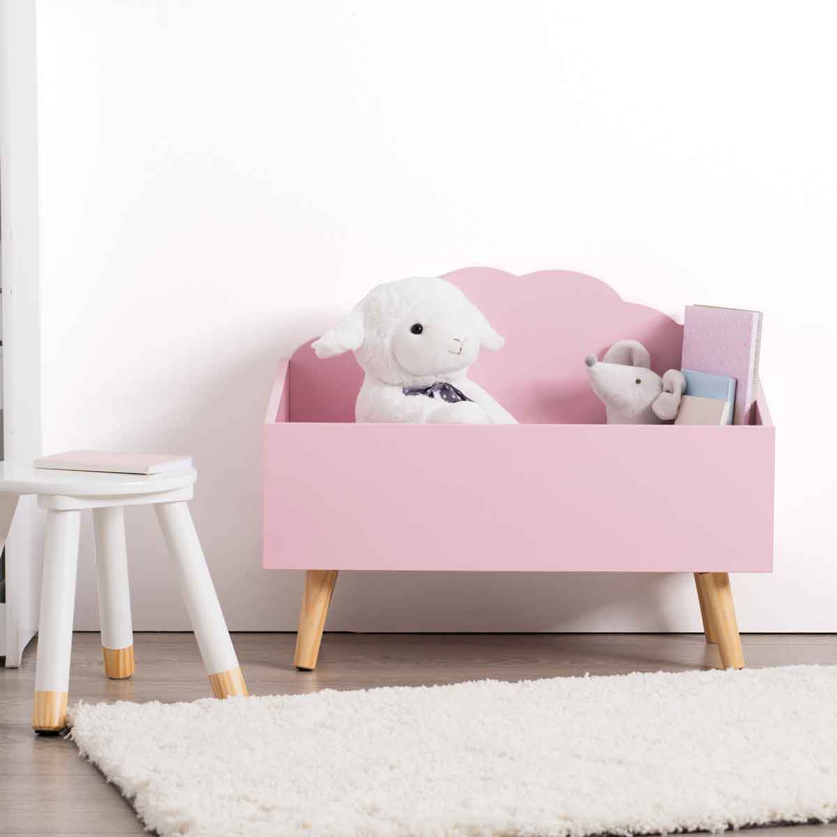 Caixa de brinquedos em forma de nuvem rosa