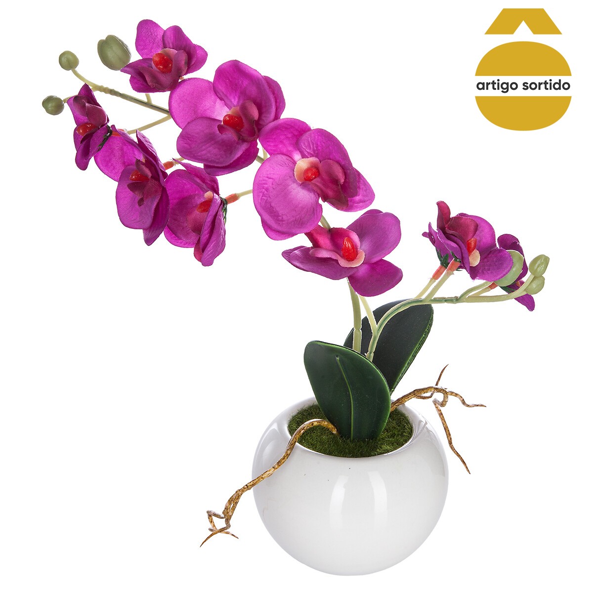 Vaso de cerâmica com orquídea artificial 25cm