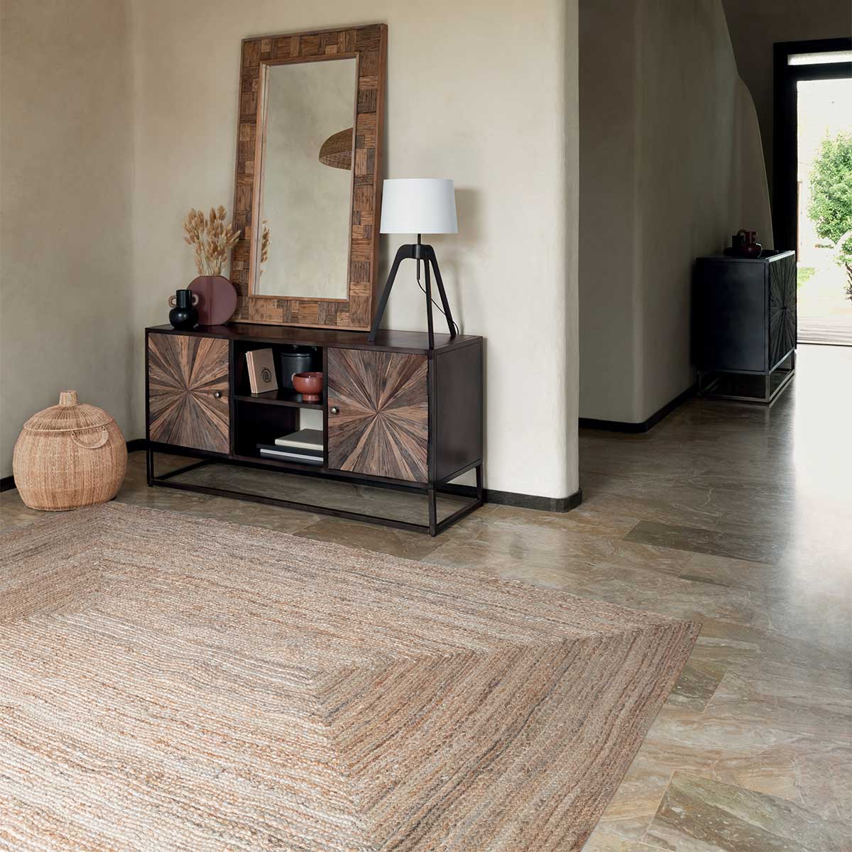 Candeeiro de mesa ORI castanho escuro em bambu e metal