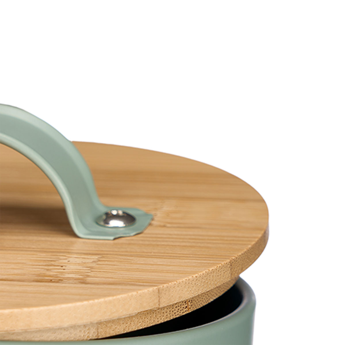 Lata para alhos verde de metal com tampa bambu