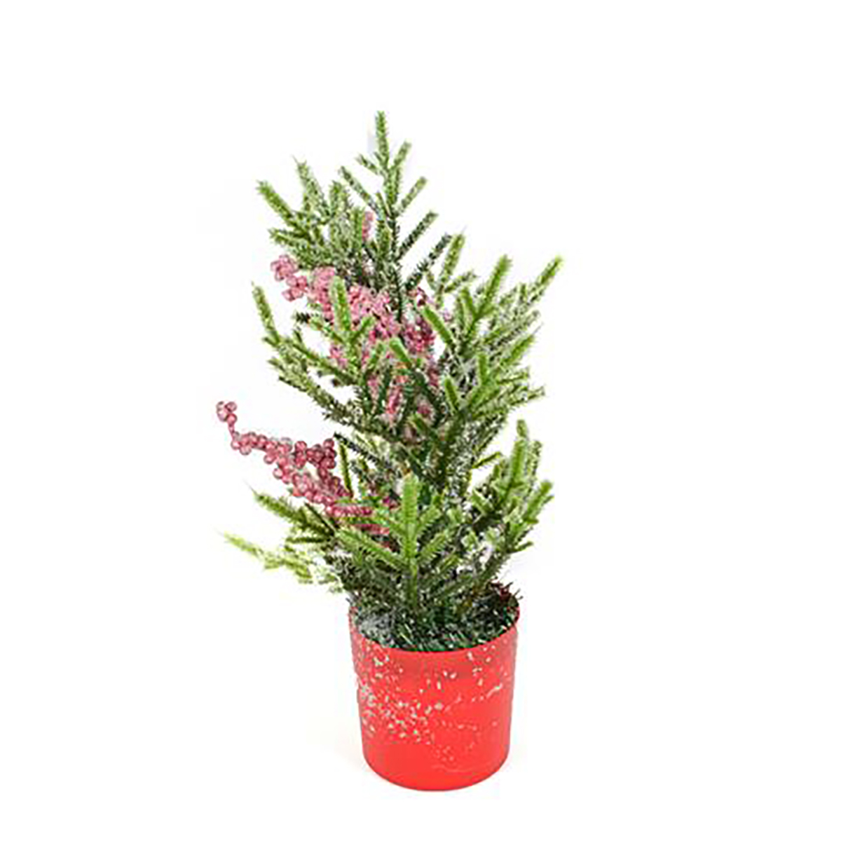 &Aacute;rvore De Natal Decorativa Efeito Neve Com Bagas Rosa 37cm