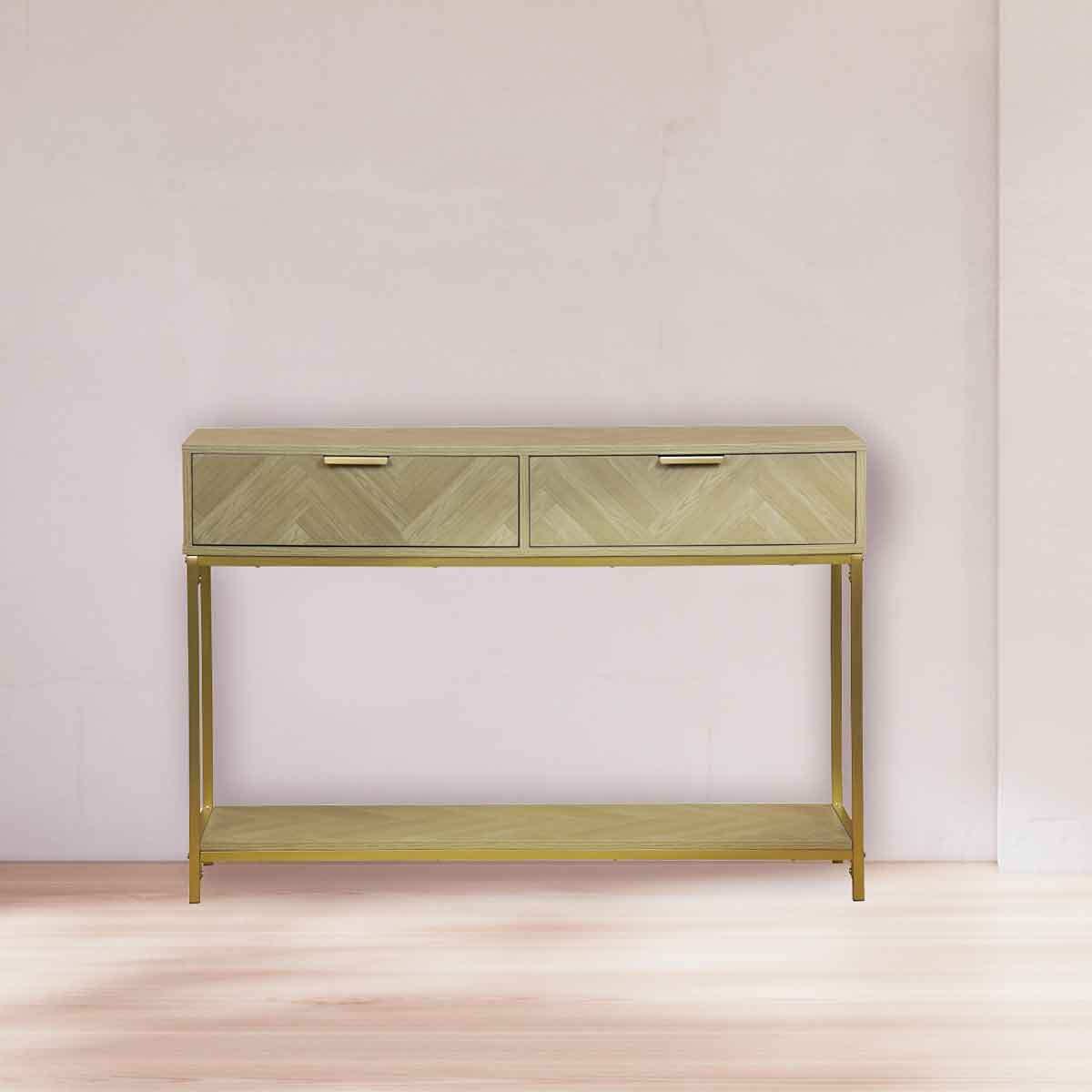 Consola CHEVRON bege em mdf com 2 gavetas,  Consola CHEVRON bege em mdf com 2 gavetas