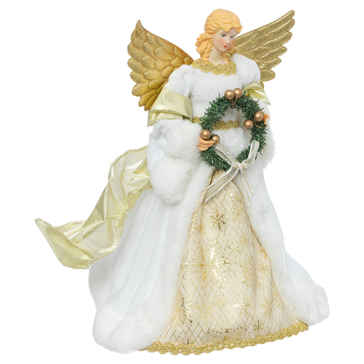 Anjo para topo de &aacute;rvore dourado e branco 30cm