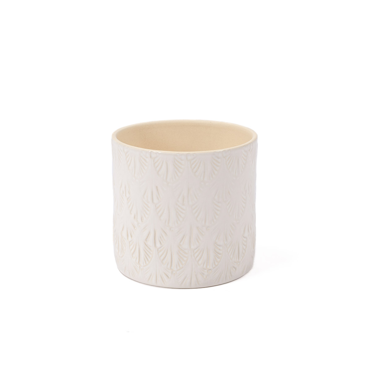 Vaso branco de cer&acirc;mica com decora&ccedil;&atilde;o folhas 12,8cm