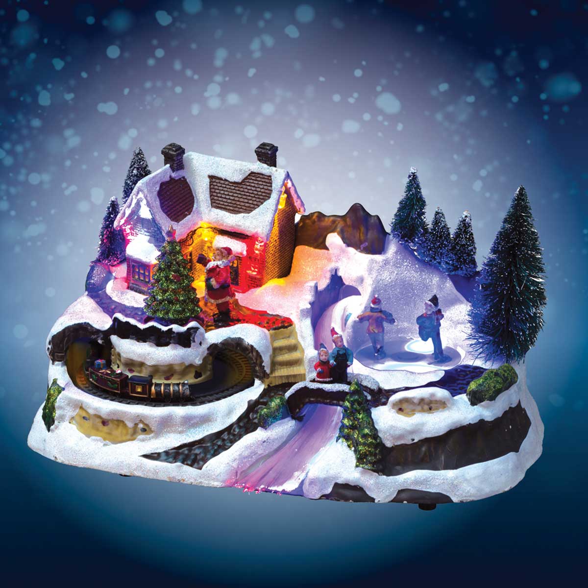 Aldeia natalícia luminosa com comboio,  Aldeia natalícia luminosa com comboio