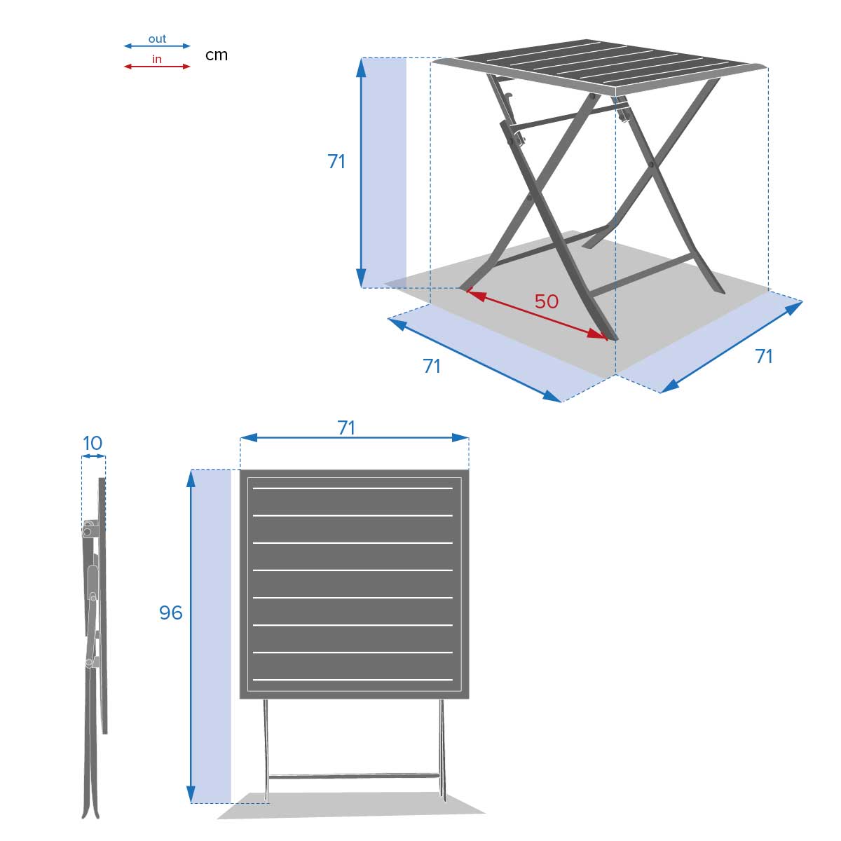 Mesa dobrável AZUA cinza graphite,  Mesa dobrável AZUA cinza graphite