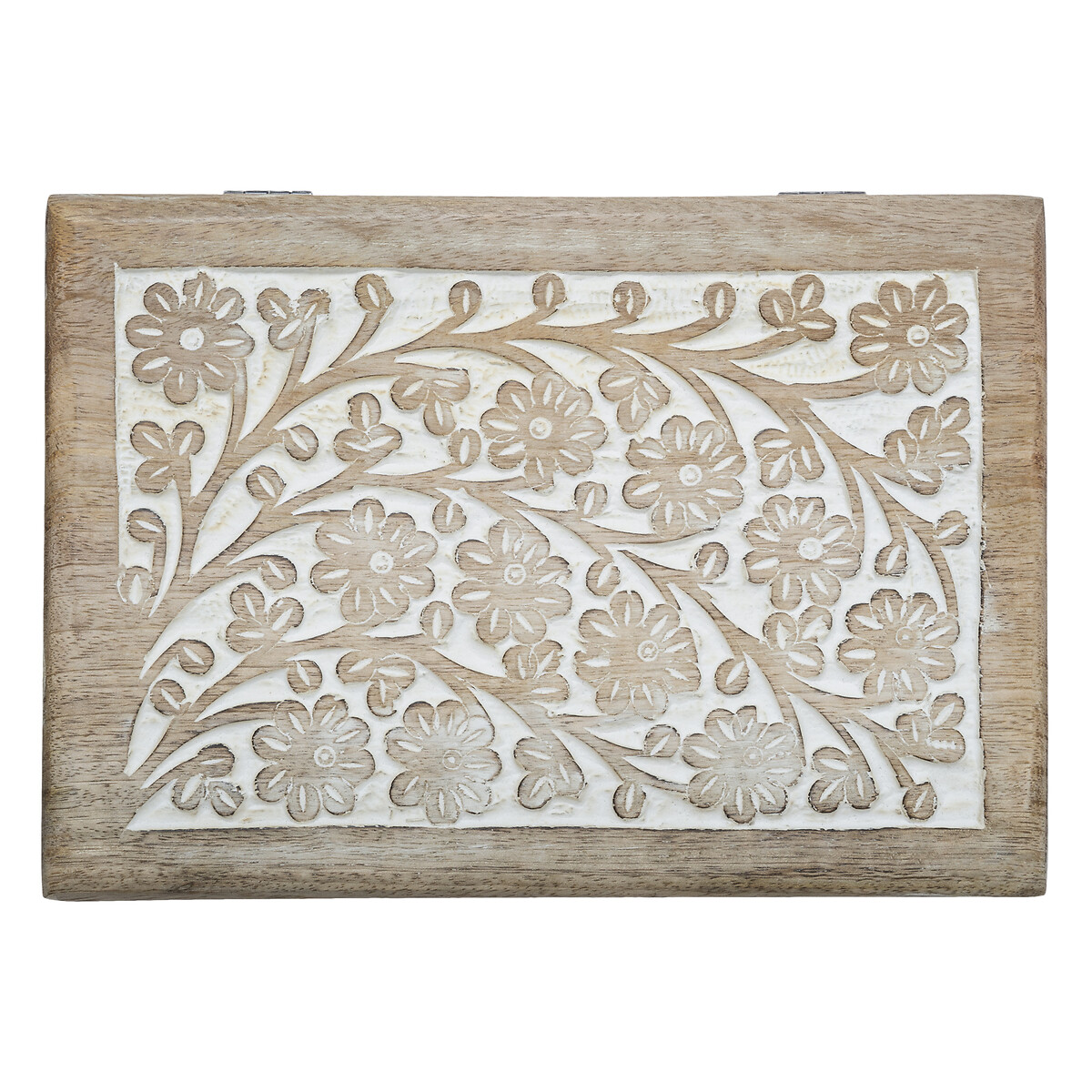 Caixa decorativa ritual bege em madeira mango 7,5x25cm