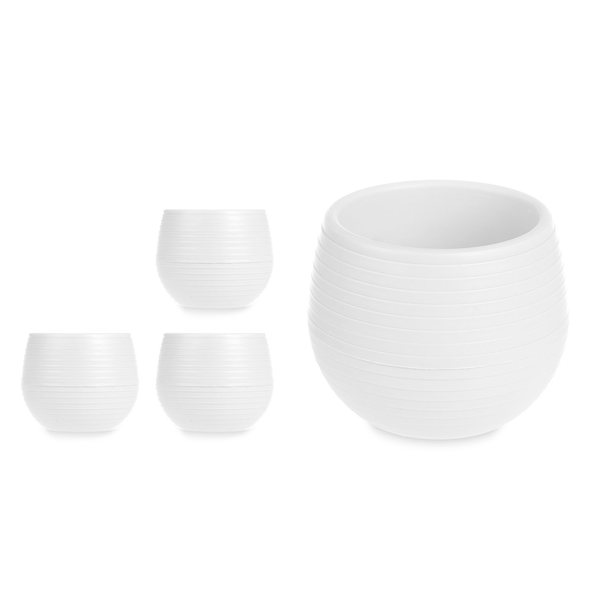 Conjunto de 3 vasos branco com reserva de &aacute;gua 7cm