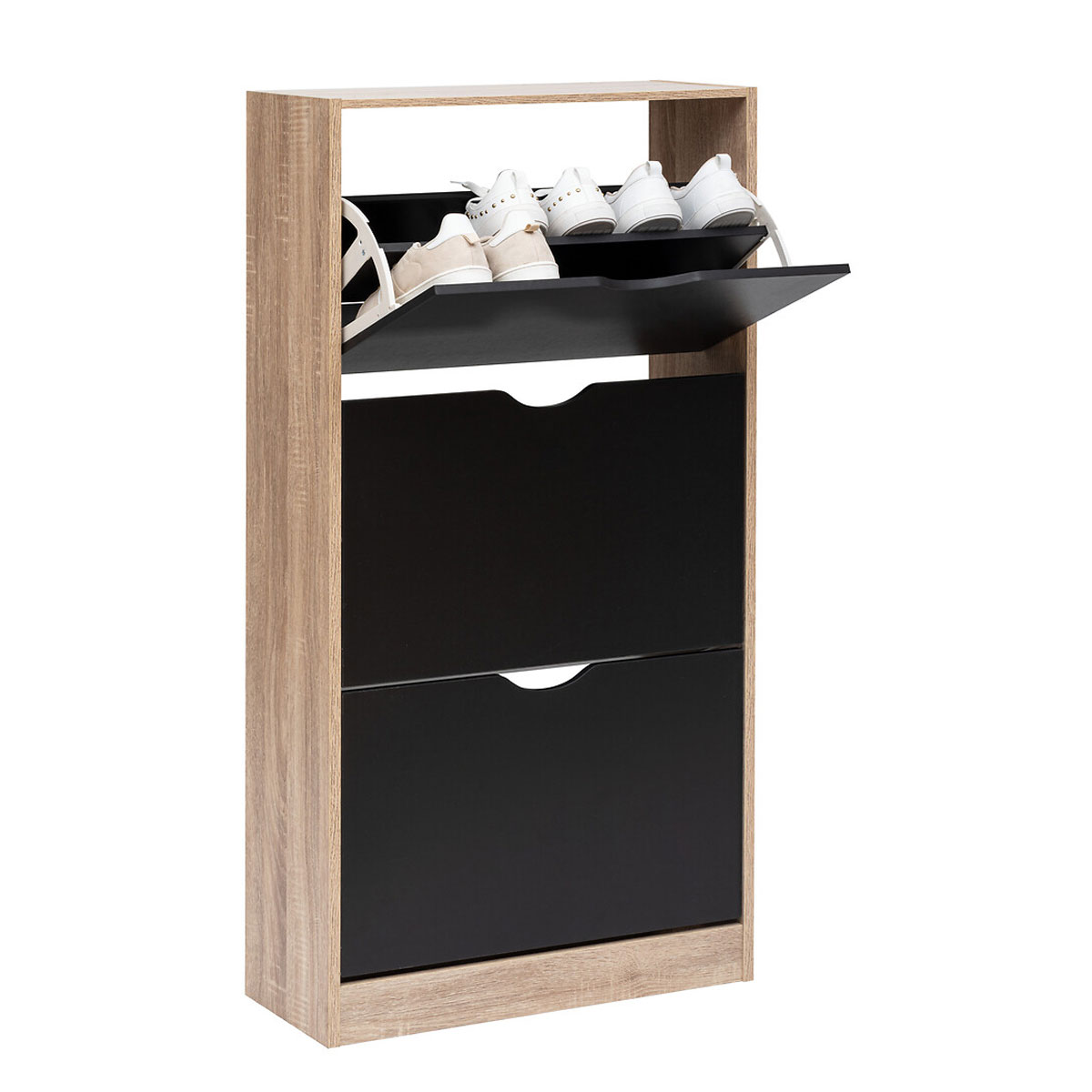 Sapateira castanha e preta com 3 gavetas