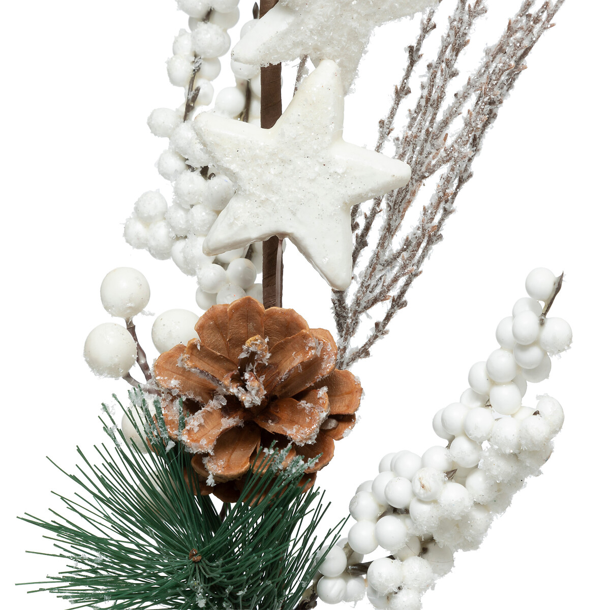 Haste decorativa branca com estrela e bagas 75cm