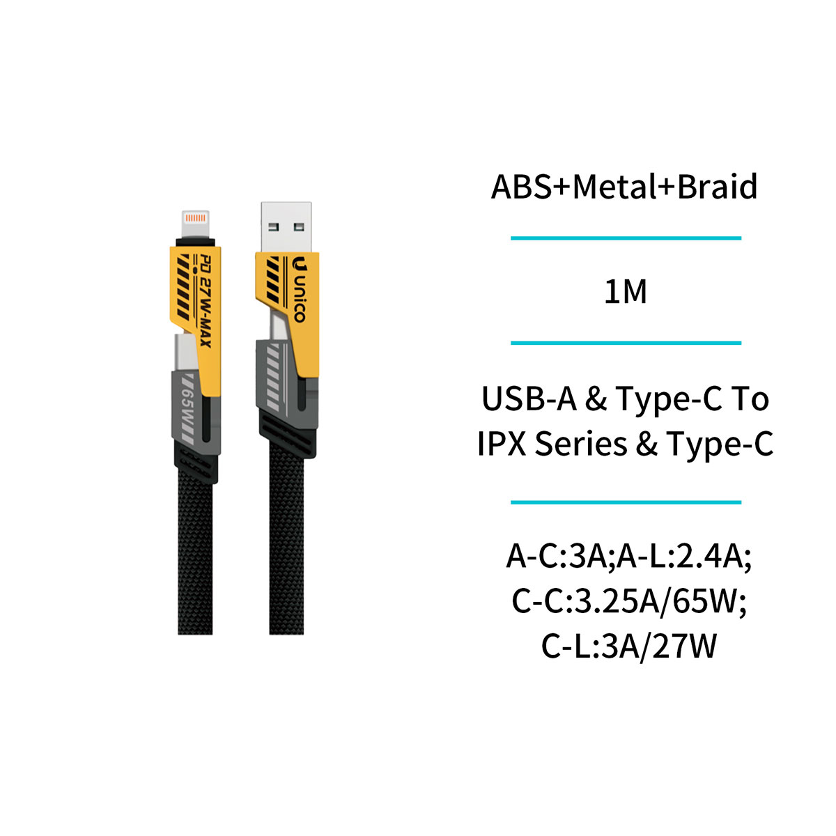 Cabo USB Tipo C 4 em 1 1M Preto e Amarelo
