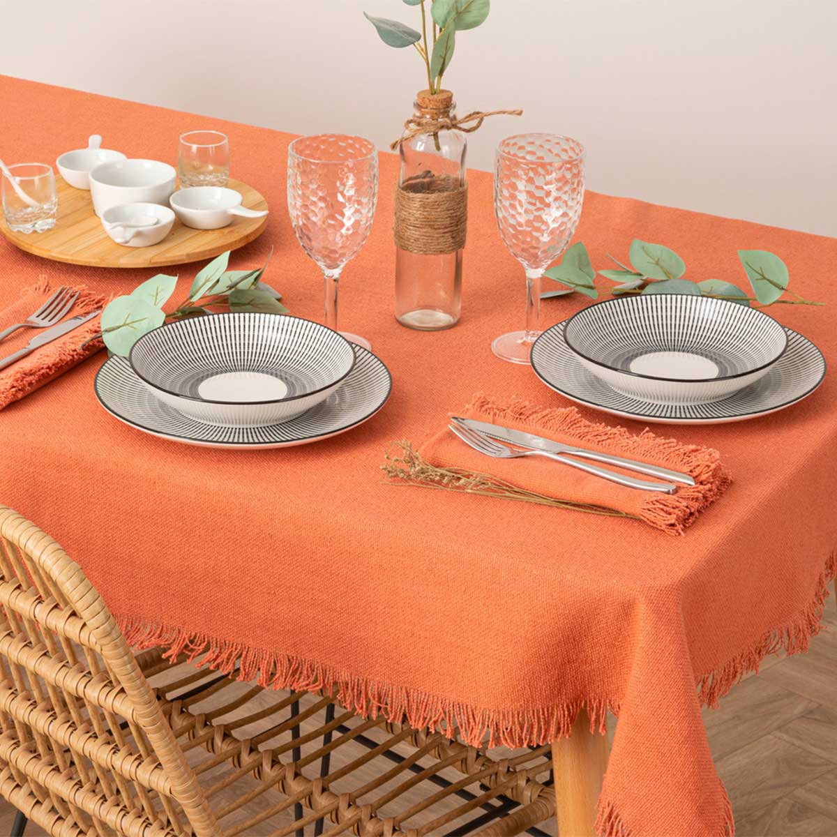 Toalha de mesa MAHA terracota em algodão 150x250cm